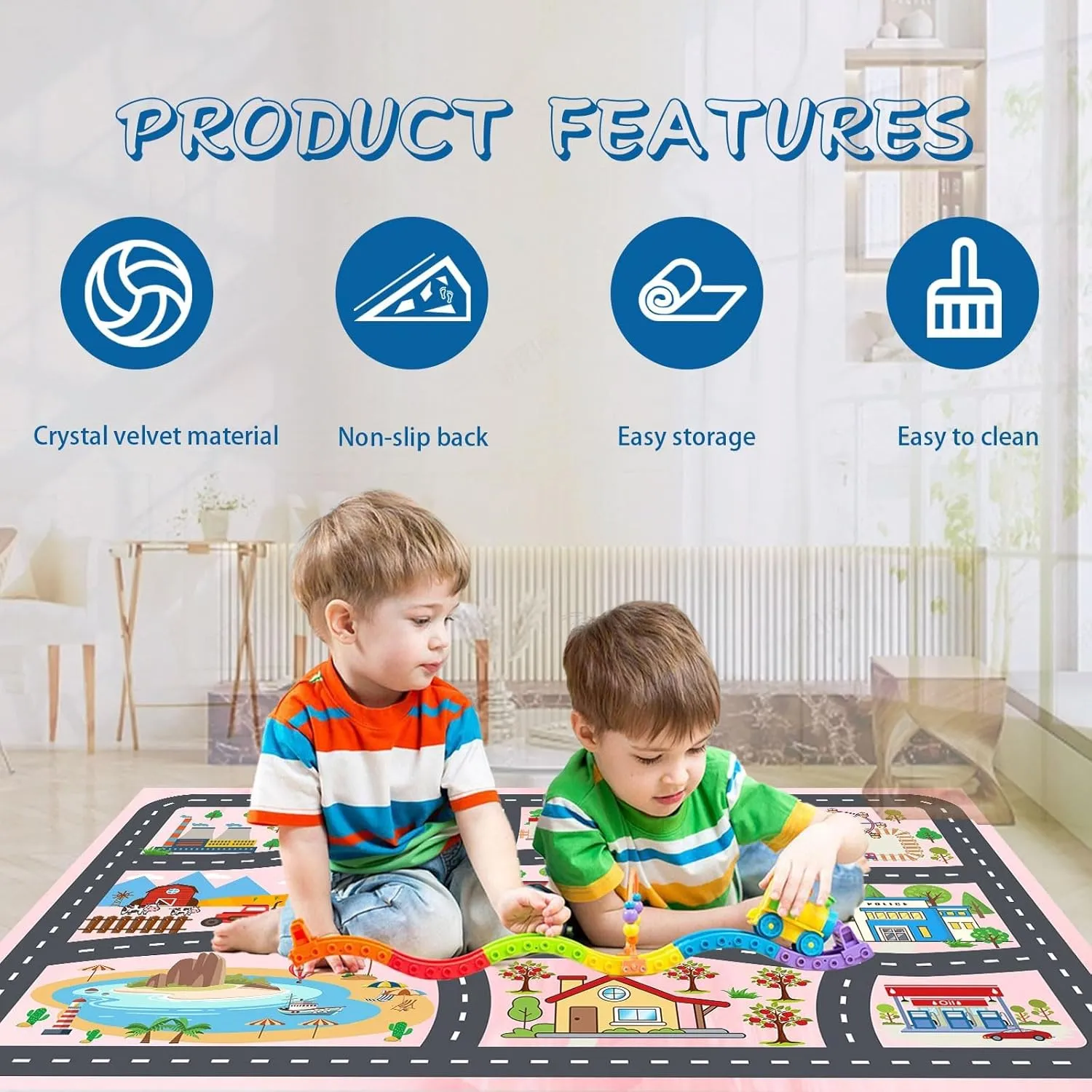 Kids Rug Car Rugs Playmat Carpet for Kids Toy Cars for Playroom Classroom Kids Room, Educational Area Rugs Road Traffic Floor Rug Play Mats, Ideal Gift for Nursery Children Boy Girl 2.6x3.9