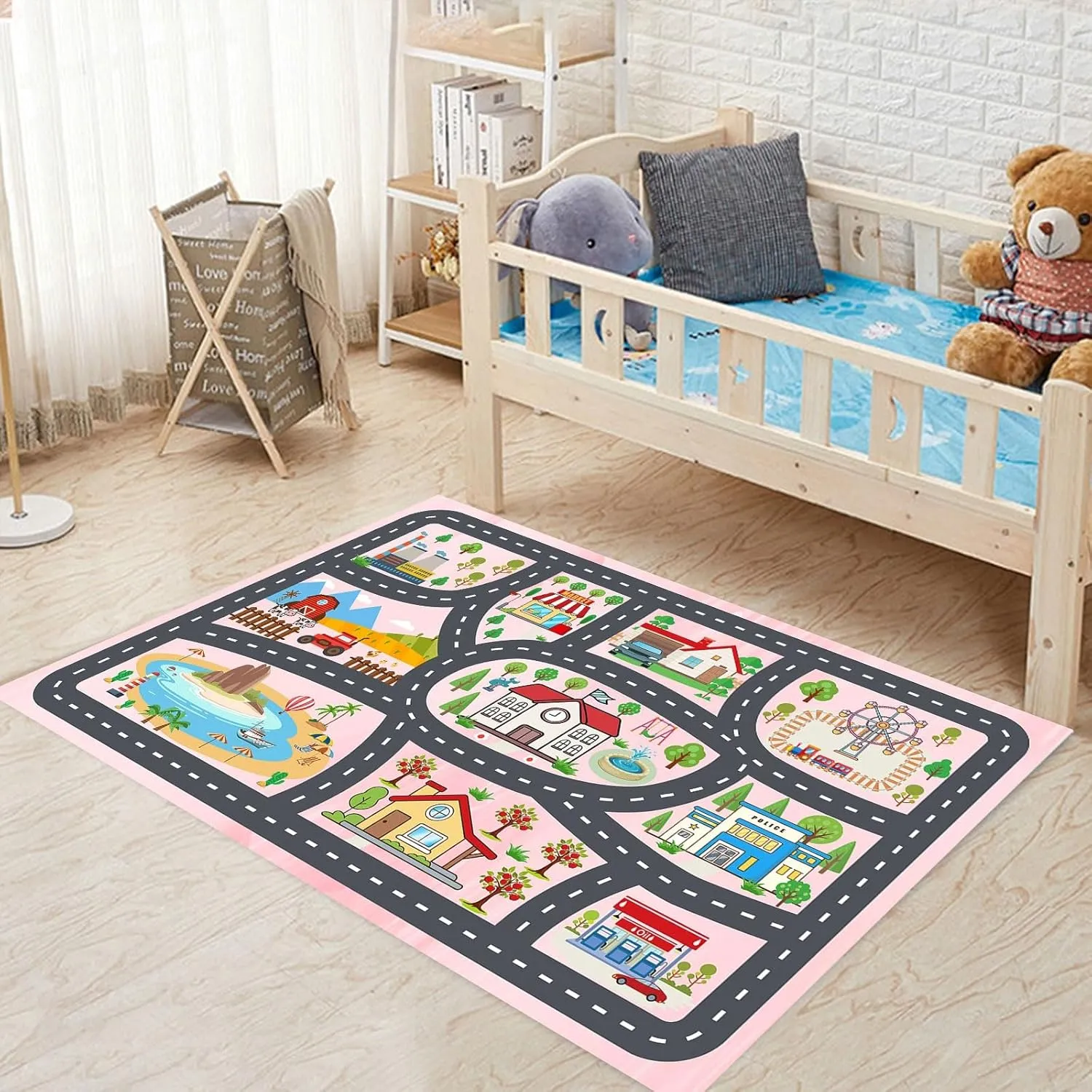 Kids Rug Car Rugs Playmat Carpet for Kids Toy Cars for Playroom Classroom Kids Room, Educational Area Rugs Road Traffic Floor Rug Play Mats, Ideal Gift for Nursery Children Boy Girl 2.6x3.9