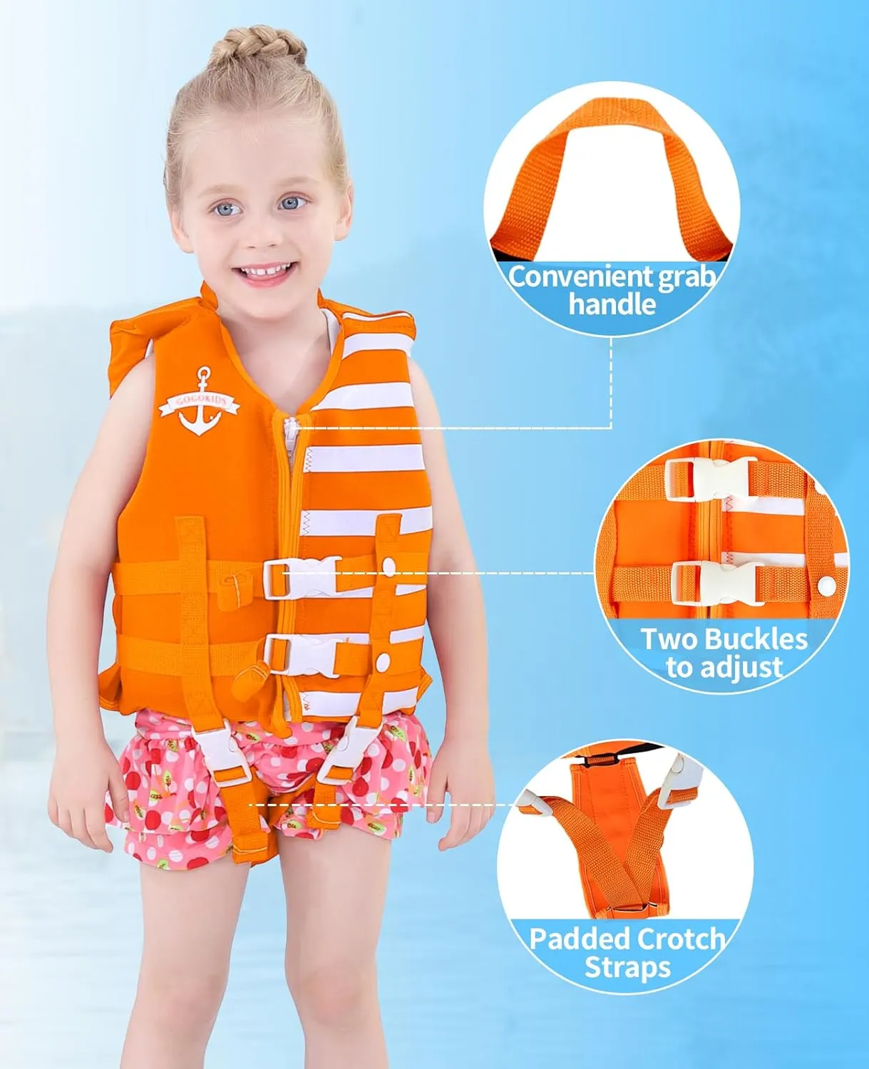 Kids Swim Vest, Toddler Float Jacket for Boys & Girls, Buoyancy Floaties with Adjustable Safety Straps, Trainer Vest for Pool & Water Sports, 22-60 lbs/2-9 Years