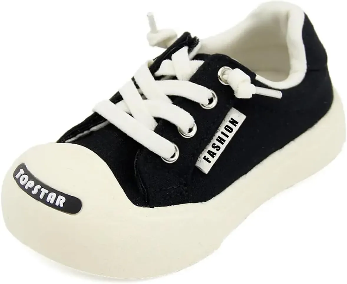 Kids Wide Toe Box Canvas Shoes Low Top Classic Canvas Sneakers Toddler Lace-up Fashion Casual Shoes for Boys and Girls
