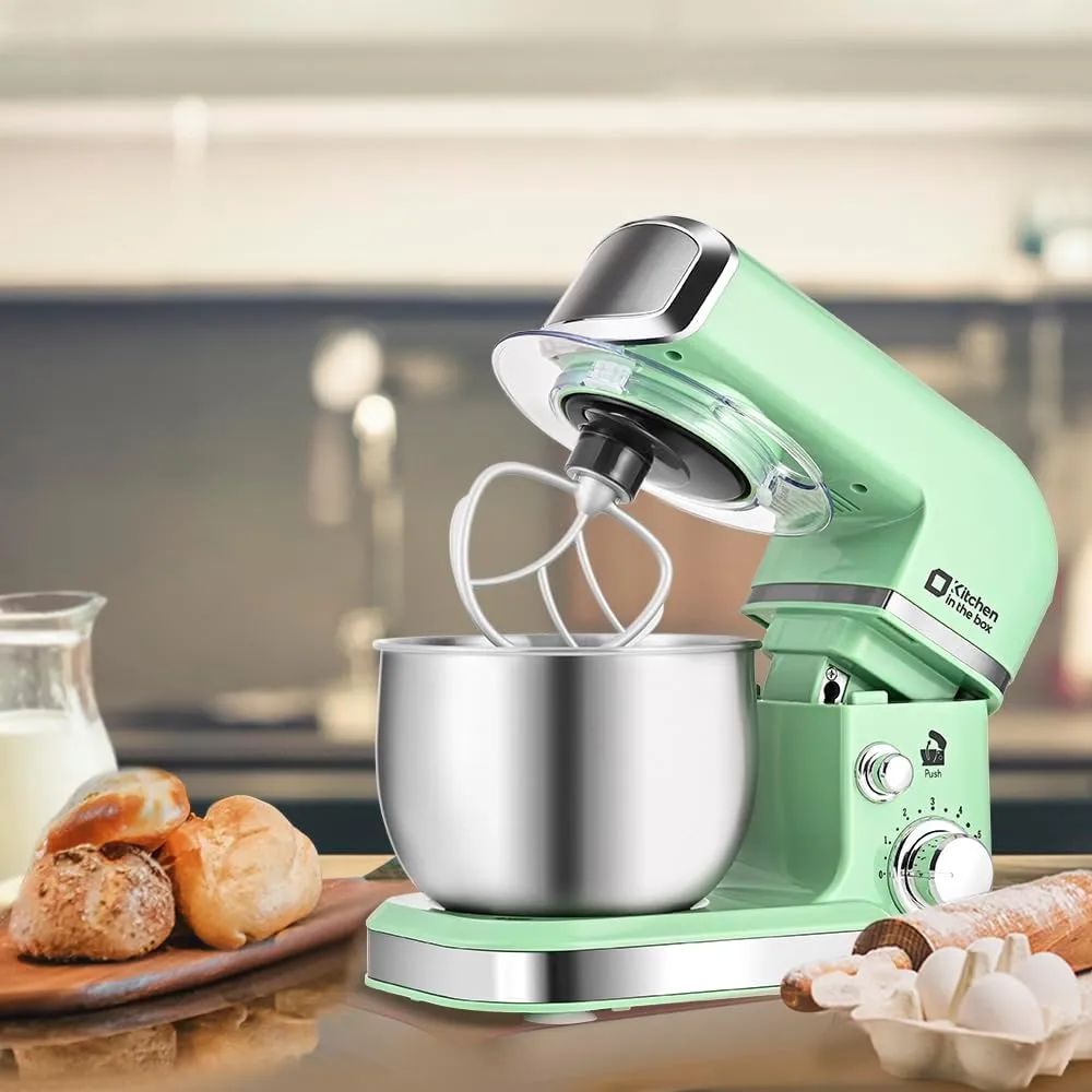 Kitchen in the box Stand Mixer,3.2Qt Mini Electric Food Mixer,6 Speeds Portable Lightweight Kitchen Mixer for Daily Use with Egg Whisk,Dough Hook,Flat Beater (Green)