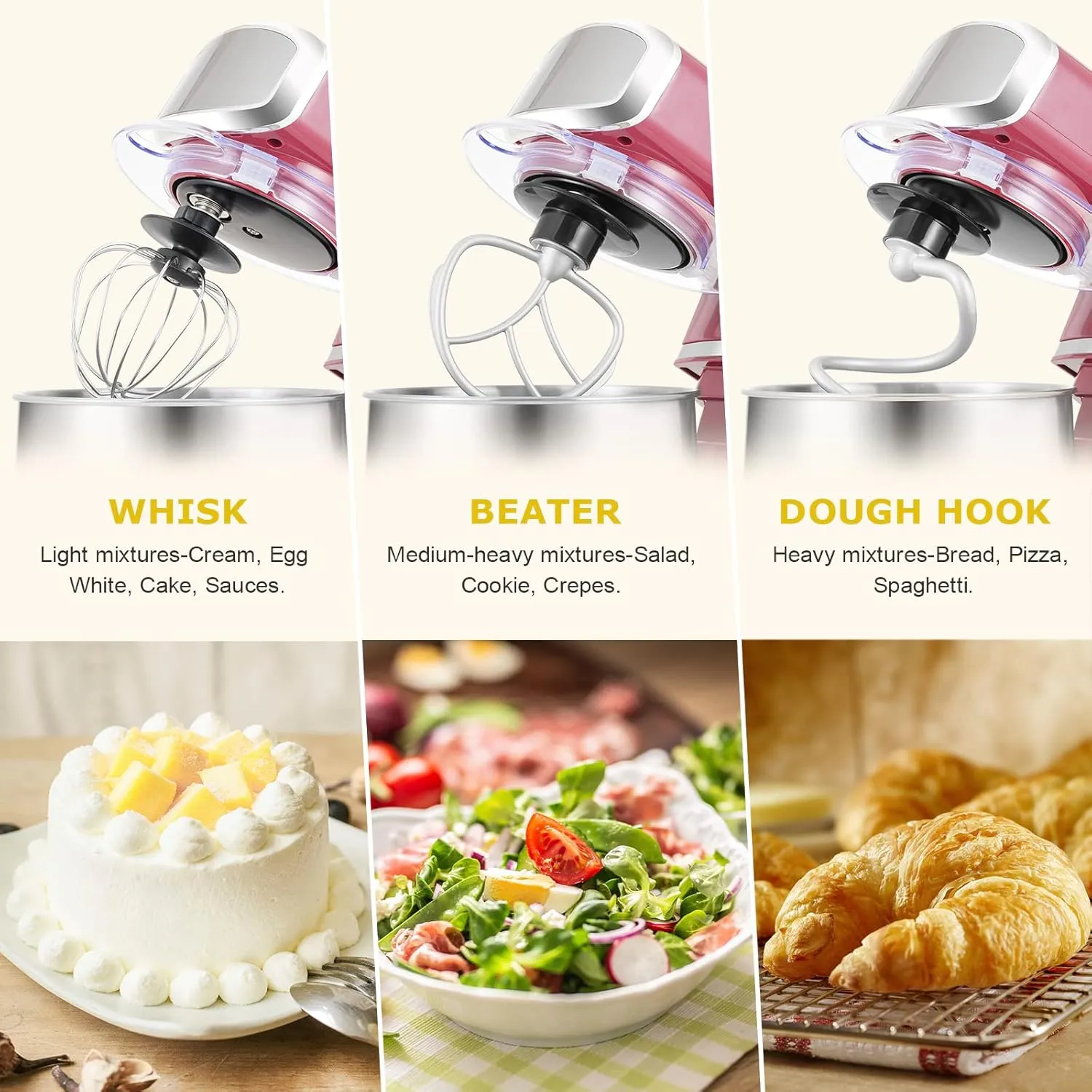 Kitchen in the box Stand Mixer,3.2Qt Small Electric Food Mixer,6 Speeds Portable Lightweight Kitchen Mixer for Daily Use with Egg Whisk,Dough Hook,Flat Beater (Purplish-red) (Renewed)