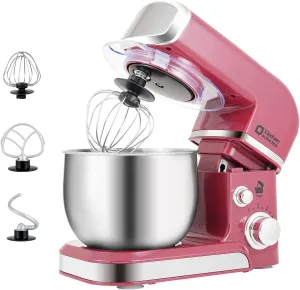 Kitchen in the box Stand Mixer,3.2Qt Small Electric Food Mixer,6 Speeds Portable Lightweight Kitchen Mixer for Daily Use with Egg Whisk,Dough Hook,Flat Beater (Purplish-red) (Renewed)