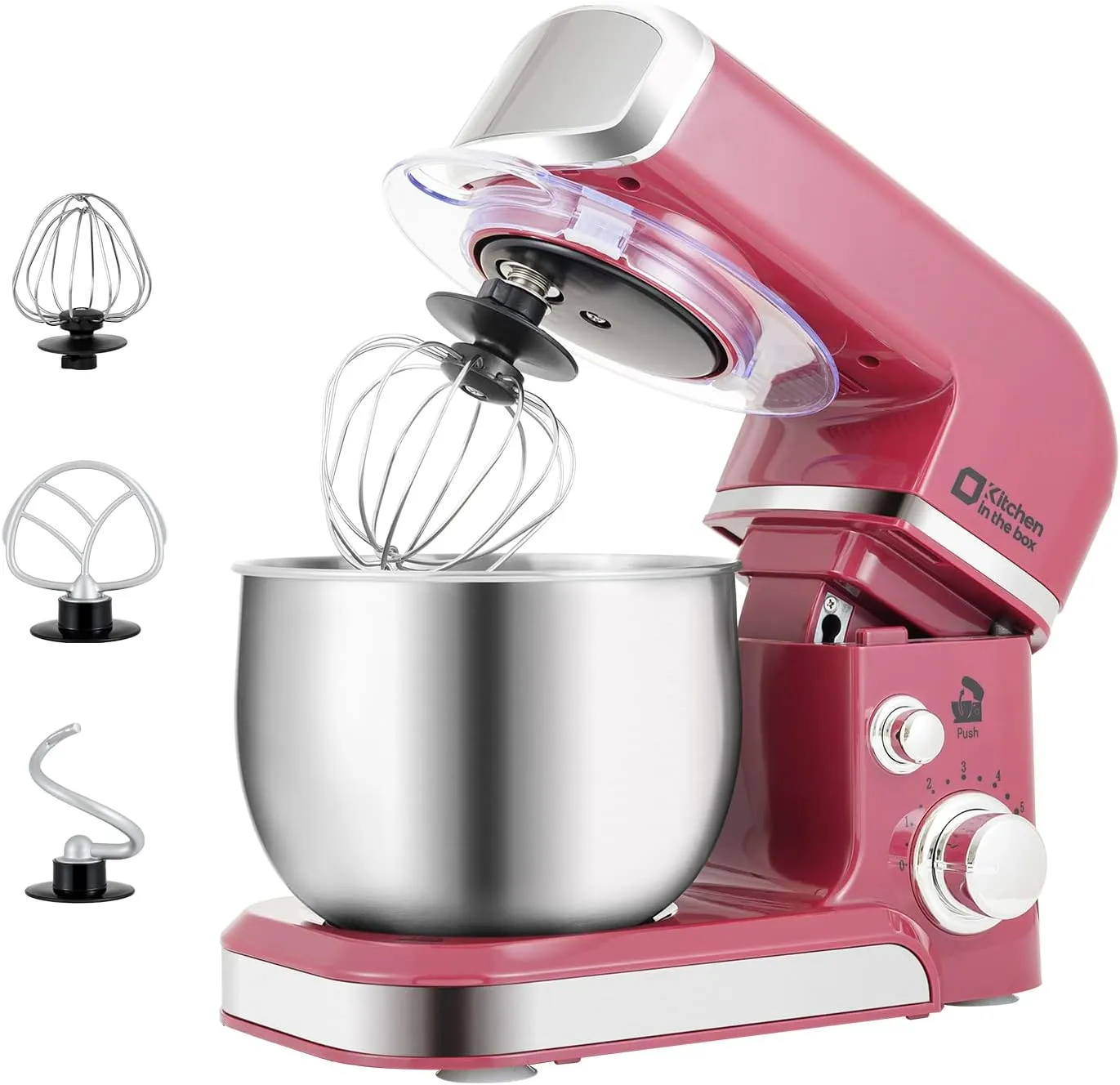Kitchen in the box Stand Mixer,3.2Qt Small Electric Food Mixer,6 Speeds Portable Lightweight Kitchen Mixer for Daily Use with Egg Whisk,Dough Hook,Flat Beater (Purplish-red) (Renewed)