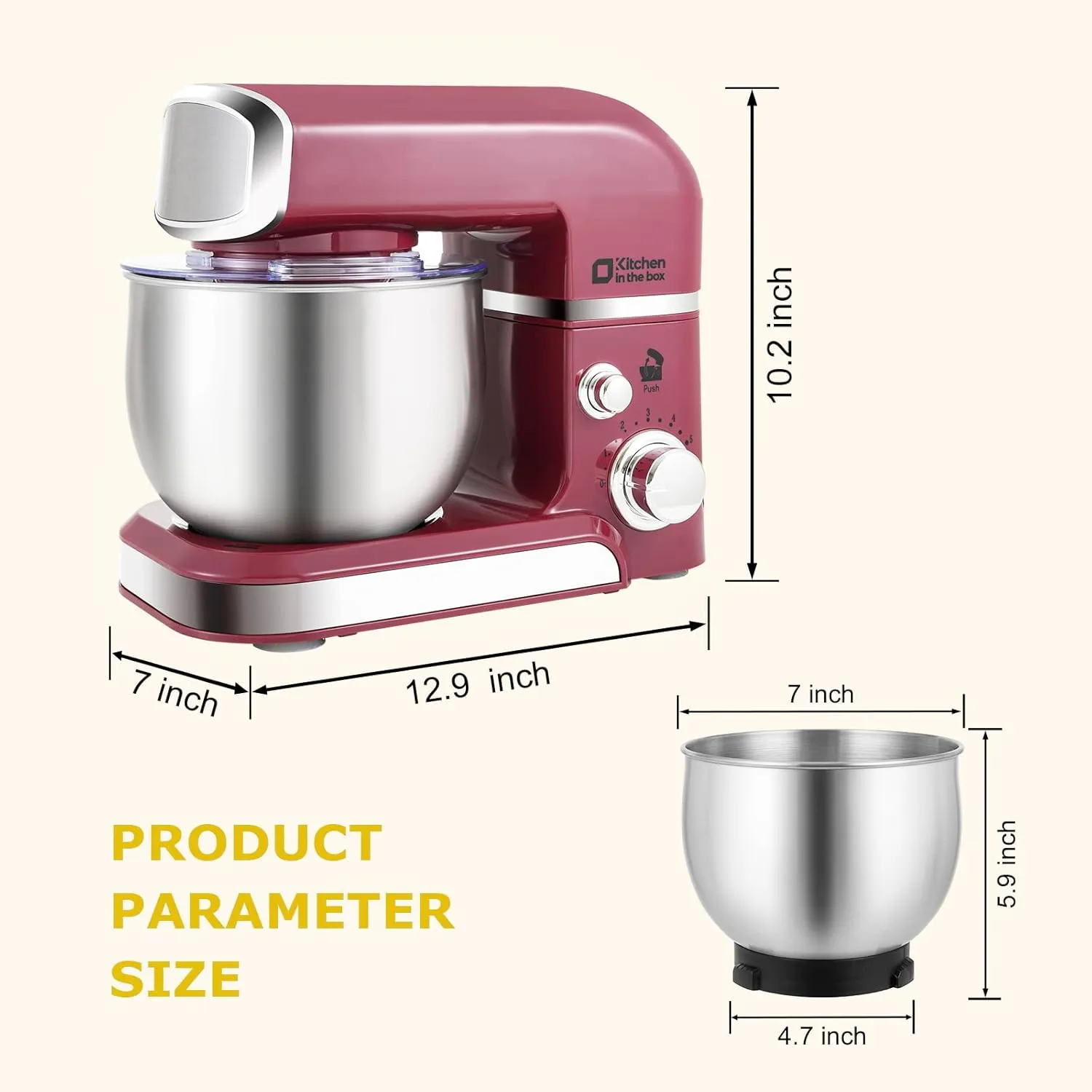 Kitchen in the box Stand Mixer,3.2Qt Small Electric Food Mixer,6 Speeds Portable Lightweight Kitchen Mixer for Daily Use with Egg Whisk,Dough Hook,Flat Beater (Purplish-red) (Renewed)