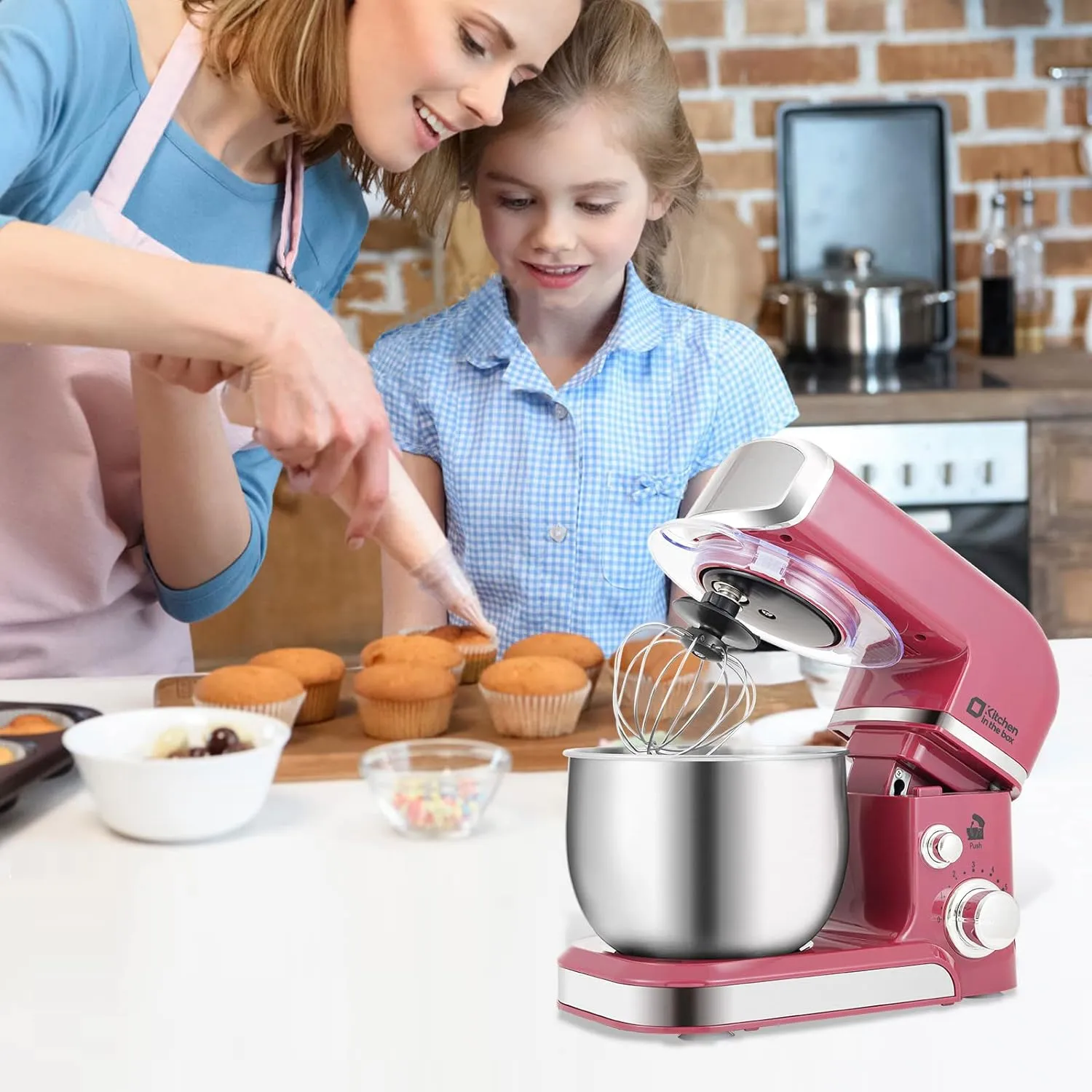 Kitchen in the box Stand Mixer,3.2Qt Small Electric Food Mixer,6 Speeds Portable Lightweight Kitchen Mixer for Daily Use with Egg Whisk,Dough Hook,Flat Beater (Purplish-red) (Renewed)