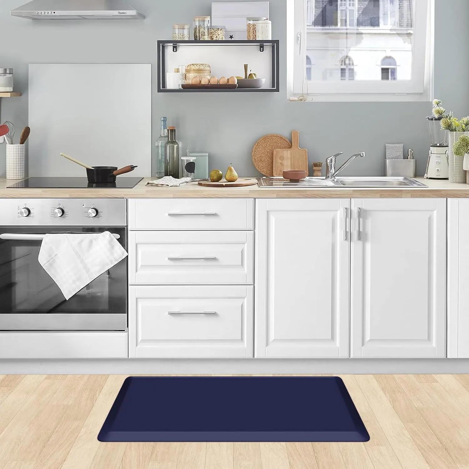 KitchenClouds Kitchen Mat Cushioned Anti Fatigue Rug 17.3"x28" Waterproof Non Slip Standing Desk Mat Comfort Floor Mats for Kitchen House Sink Office (Blue)