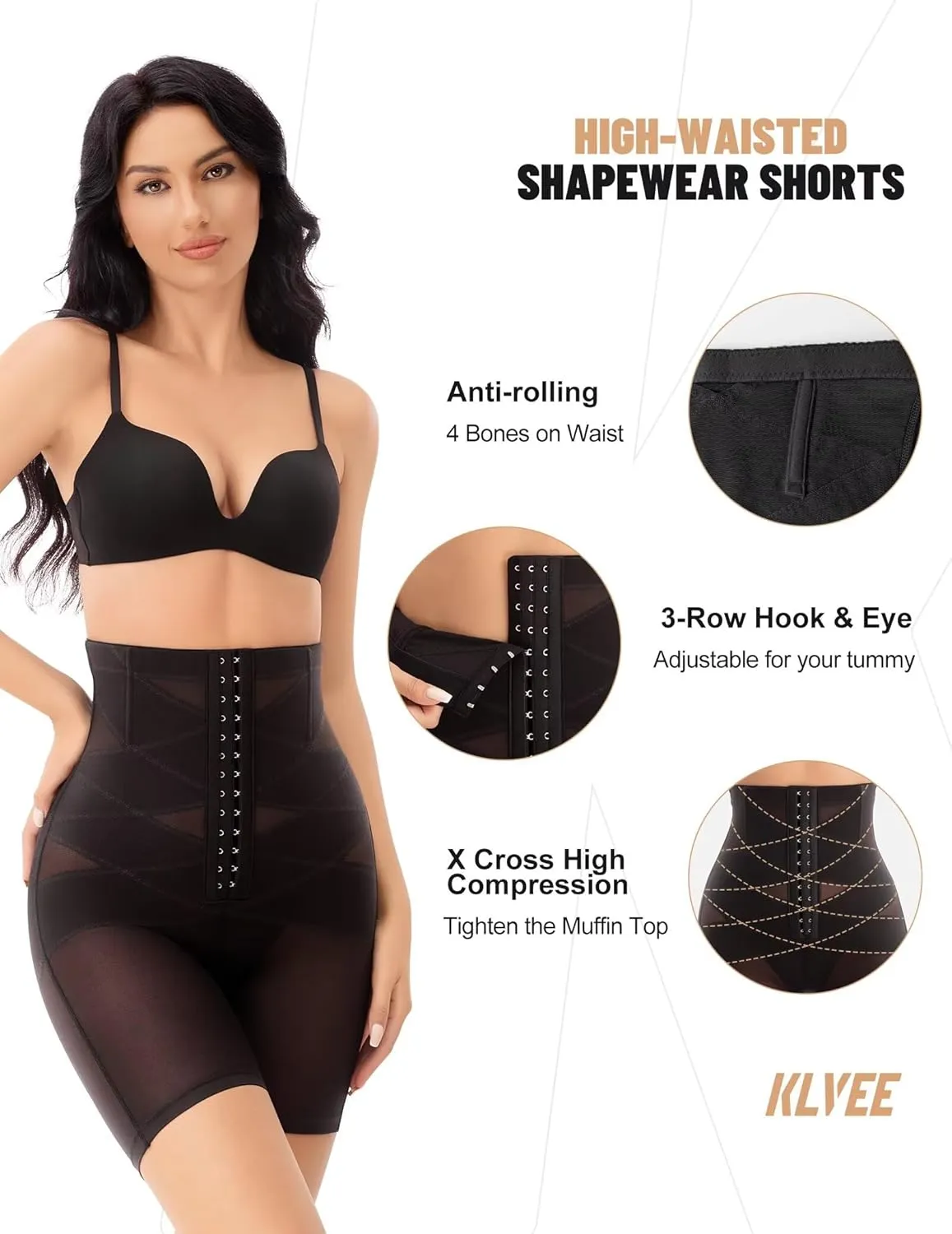 KLVEE Shapewear for Women Tummy Control Underwear High Waisted Body Shaper Shorts Waist Trainer Butt Lifting Adjustable