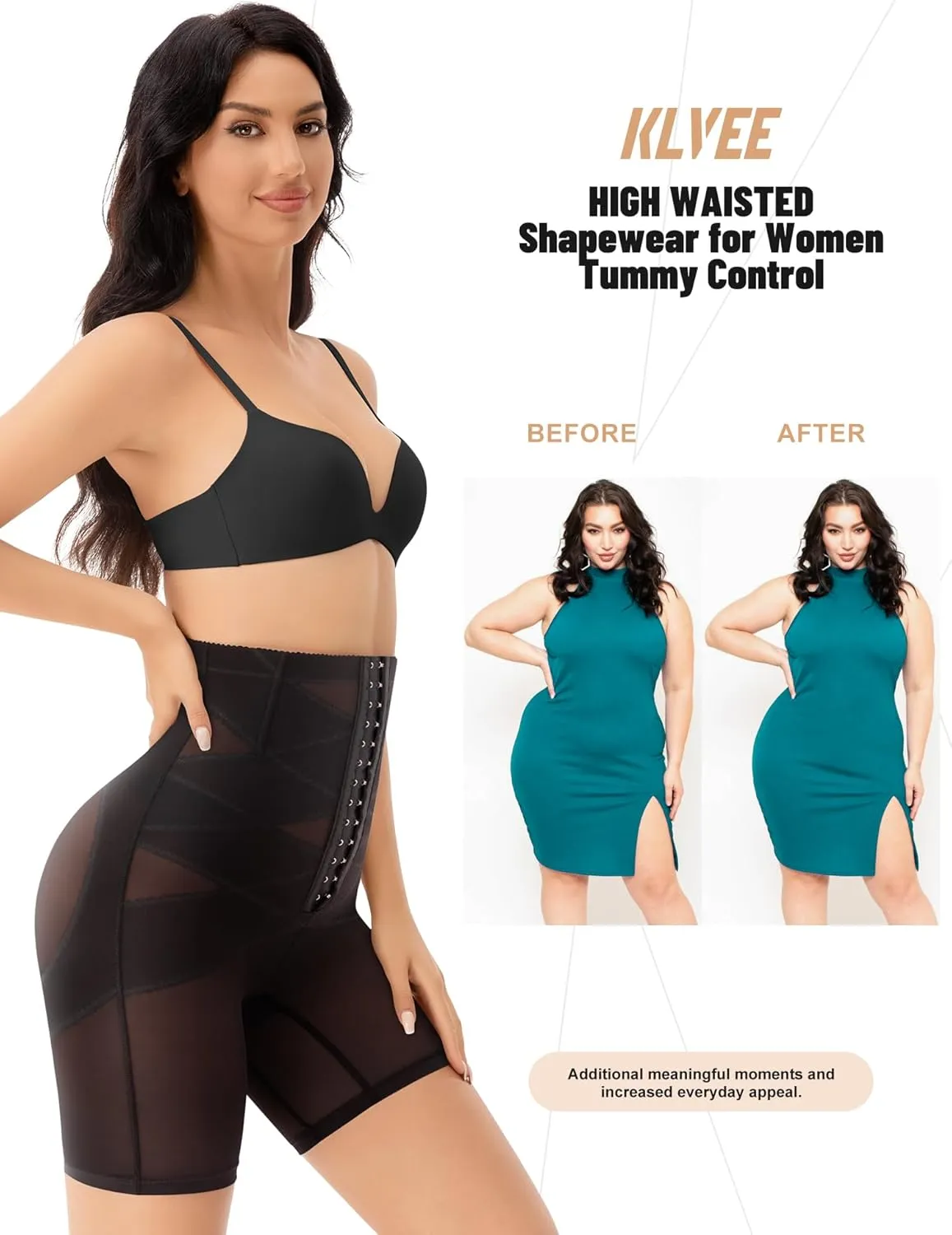 KLVEE Shapewear Tummy Control Women High Waisted Body Shaper Shorts Adjustable Waist Trainer