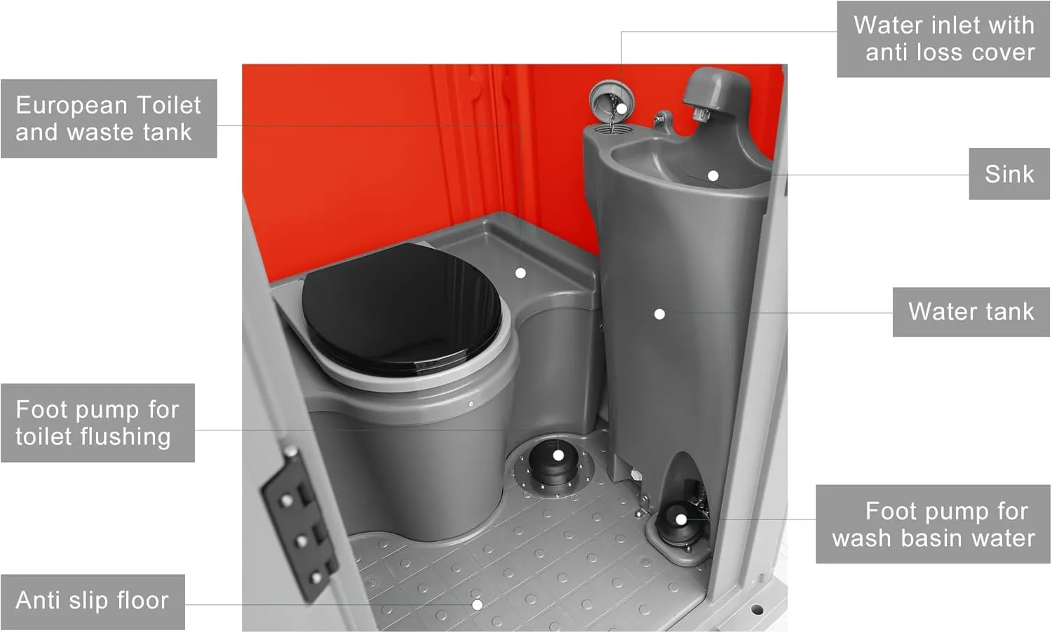 KM Legend Portable Toilet, Outdoor Portable Restroom, Mobile Toilet with Flushing System and Wash Basin for Concerts, Conventions, Construction Sites, Outdoor Public Events, Sporting Events