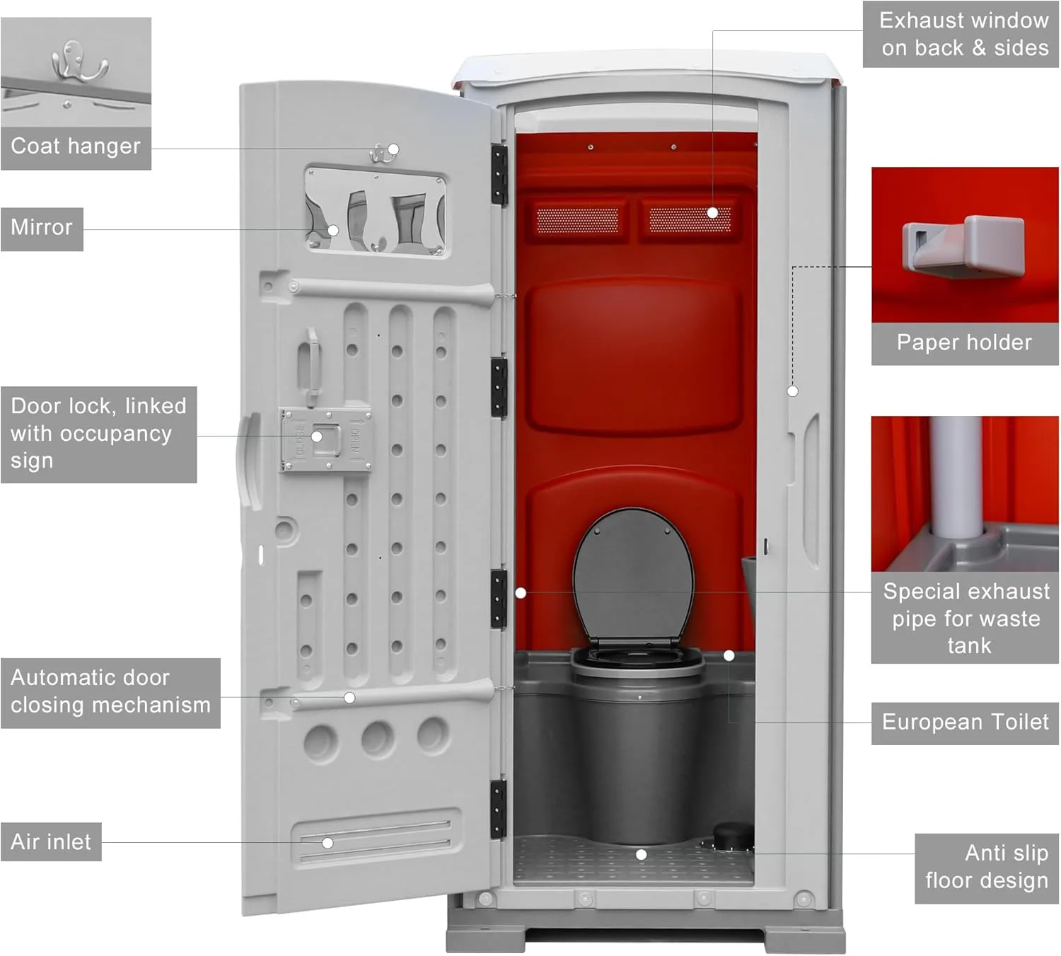 KM Legend Portable Toilet, Outdoor Portable Restroom, Mobile Toilet with Flushing System and Wash Basin for Concerts, Conventions, Construction Sites, Outdoor Public Events, Sporting Events