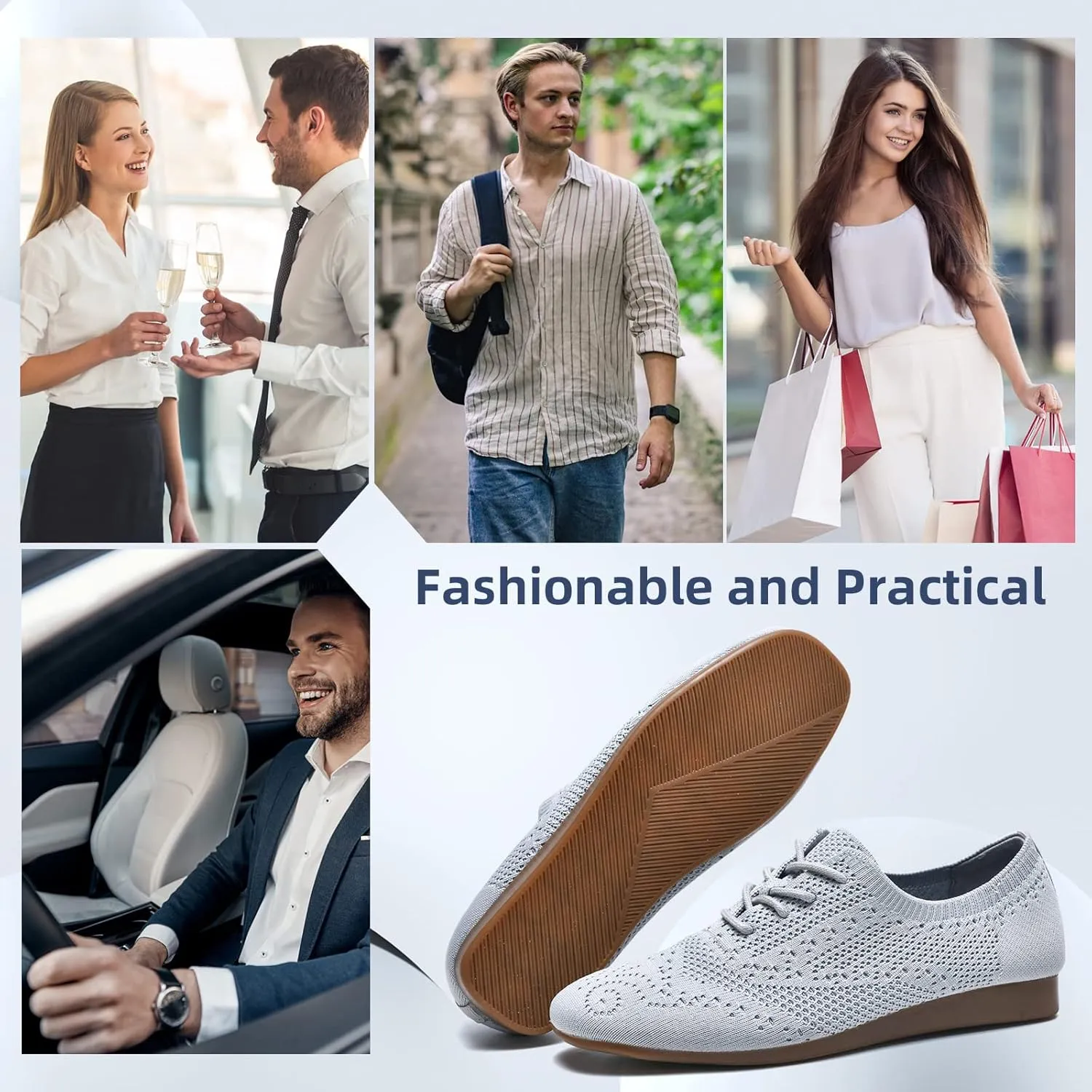konhill Women's Lace-up Oxfords Flats Classic Knit Brogue Dress Walking Shoes Casual Sneakers
