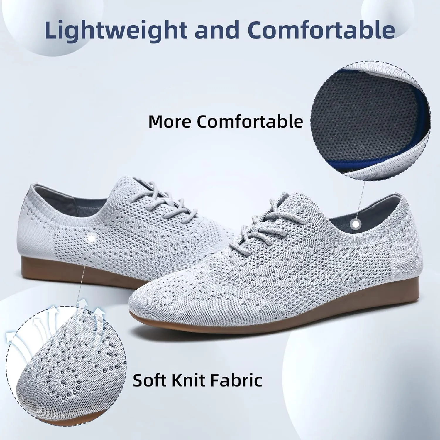 konhill Women's Lace-up Oxfords Flats Classic Knit Brogue Dress Walking Shoes Casual Sneakers