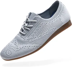 konhill Women's Lace-up Oxfords Flats Classic Knit Brogue Dress Walking Shoes Casual Sneakers