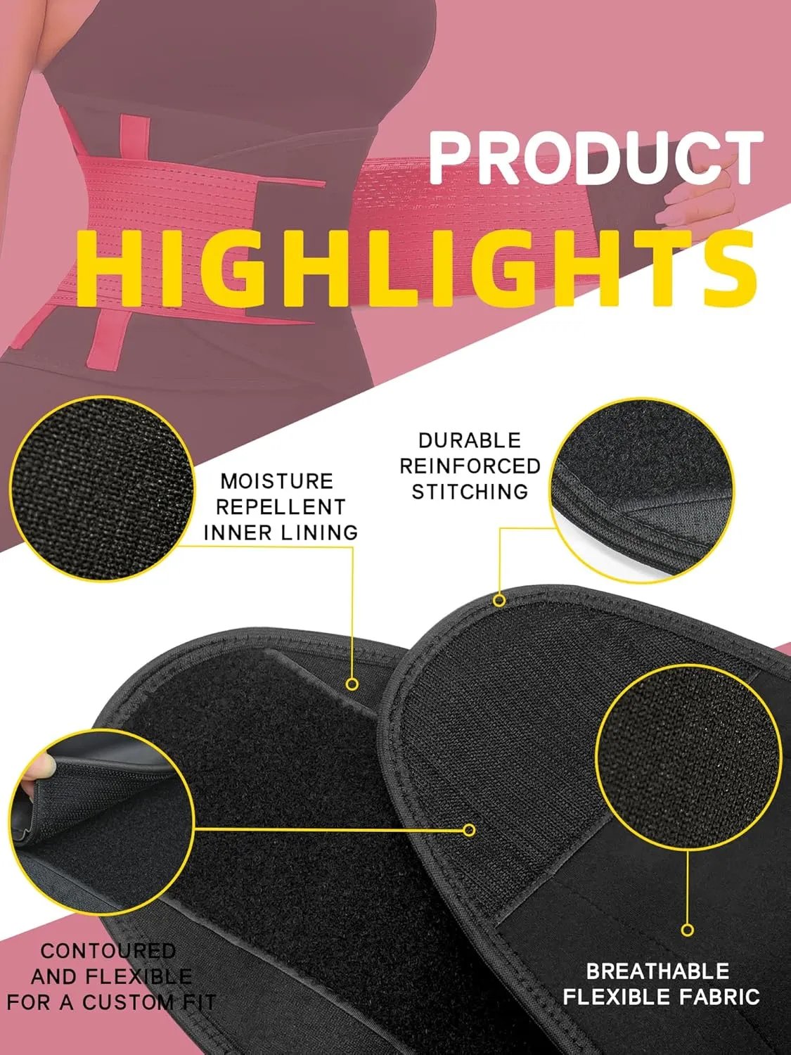 KOOCHY Waist Trainer for Women - Waist Trimmer Back Support Belt Sweat Wrap for Weight Loss Workout Fitness Gym Sport