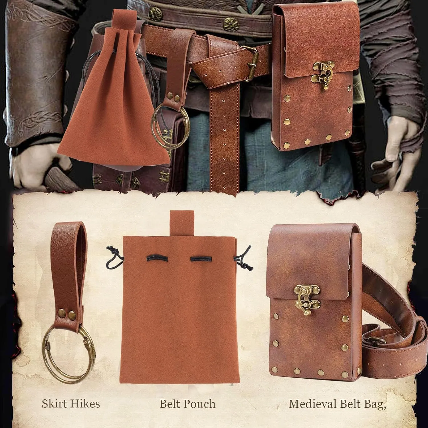 KOTORA Retro Belt Pouch Waist Bag Fanny Pack Steampunk Phone Bag Strap Holder Medieval Renaissance Cosplay Costume Accessory