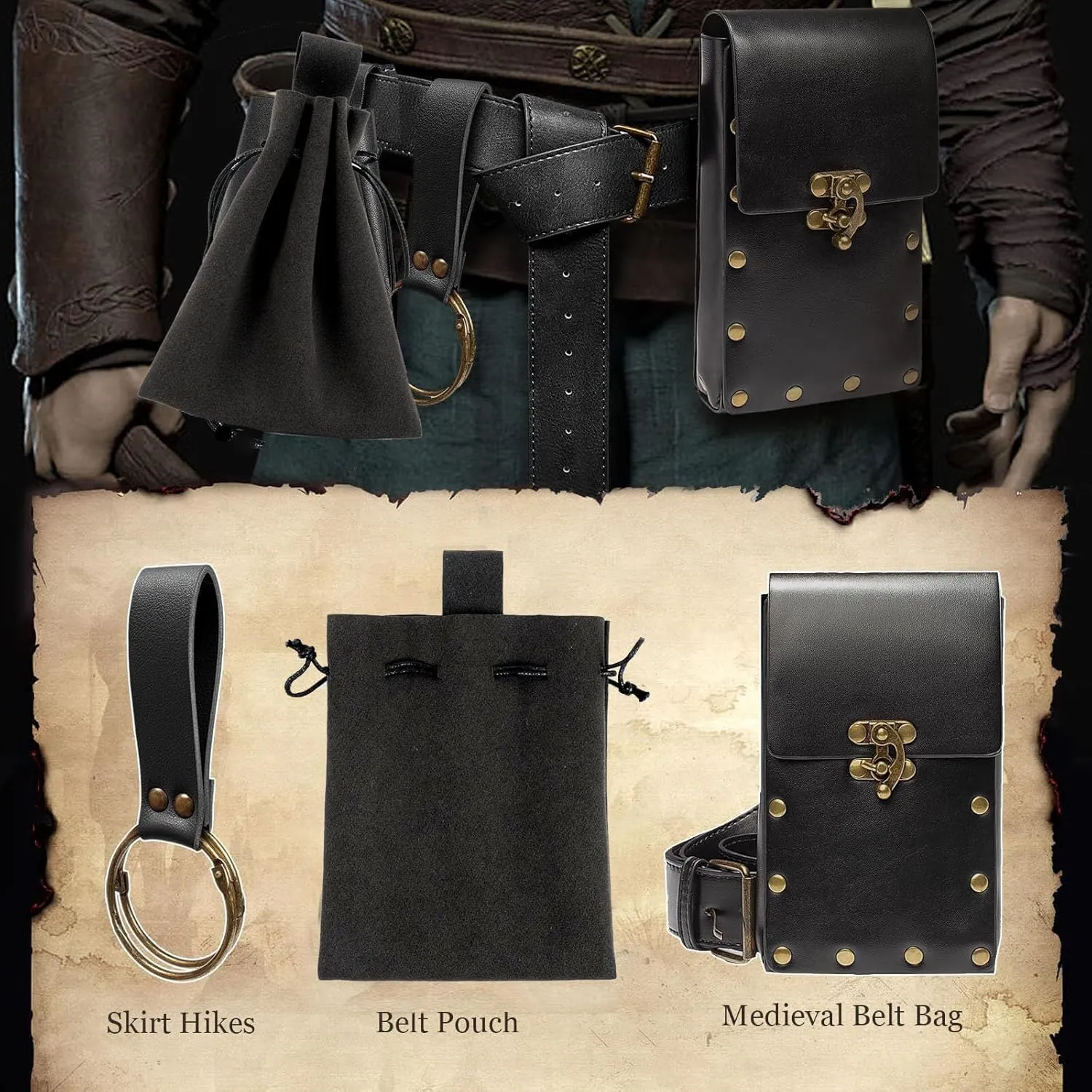 KOTORA Retro Belt Pouch Waist Bag Fanny Pack Steampunk Phone Bag Strap Holder Medieval Renaissance Cosplay Costume Accessory