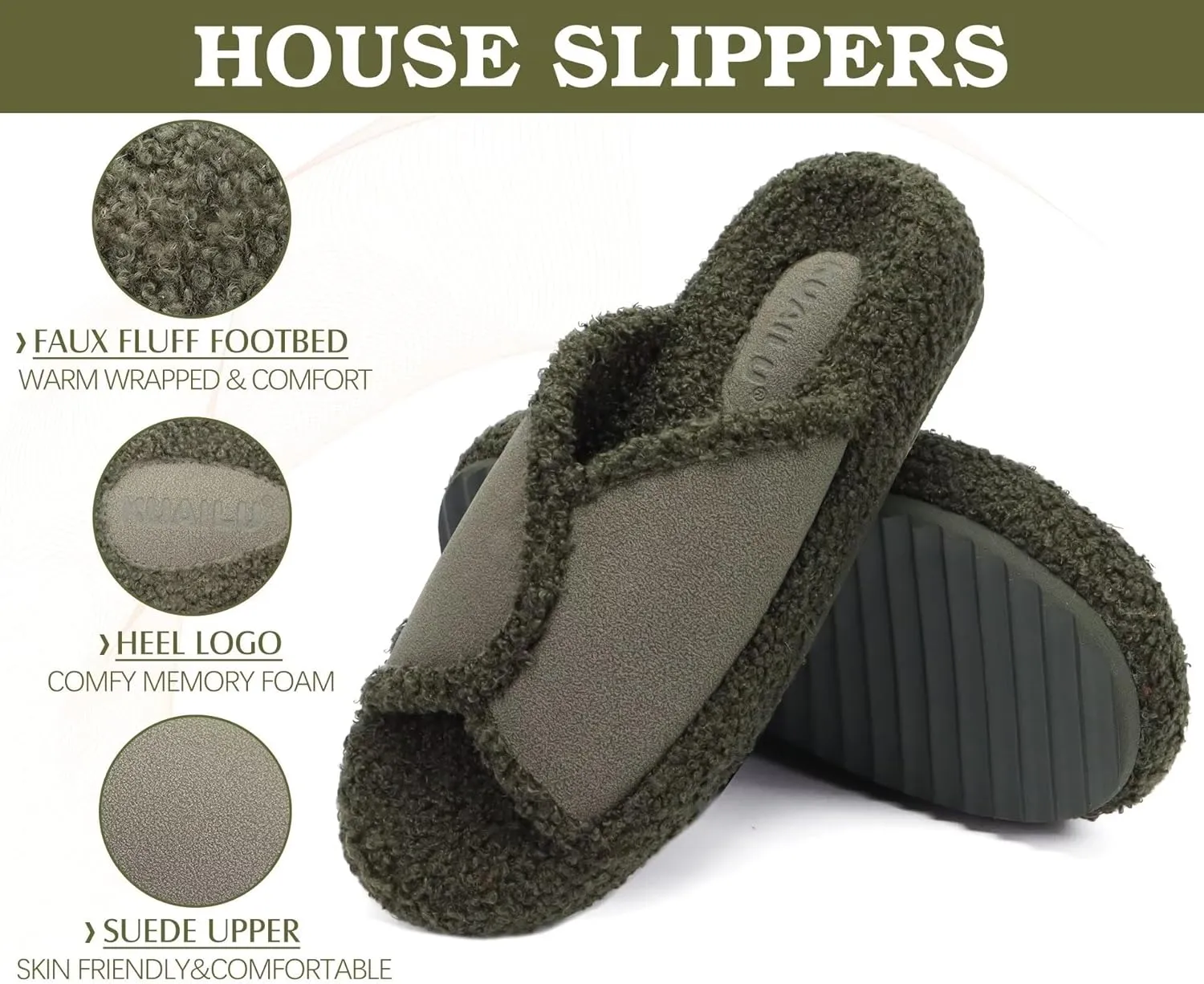 KUAILU Women Cozy Slippers Comfortable Suede Faux Fluff Warm Sherpa Lining House slippers for ladies Bedroom Memory Foam Cushioned Orthotic Open Toe Slides Thick Hard Sole Indoor&Outdoor (US Size 5-11)