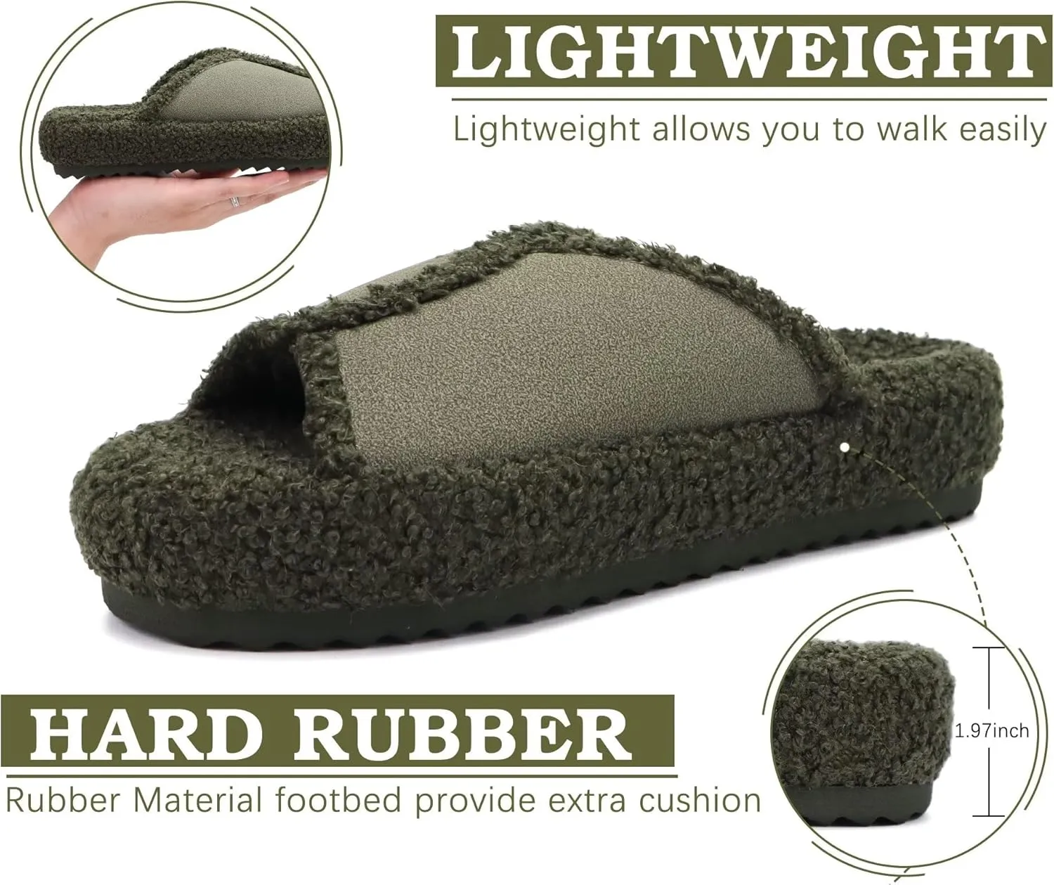 KUAILU Women Cozy Slippers Comfortable Suede Faux Fluff Warm Sherpa Lining House slippers for ladies Bedroom Memory Foam Cushioned Orthotic Open Toe Slides Thick Hard Sole Indoor&Outdoor (US Size 5-11)