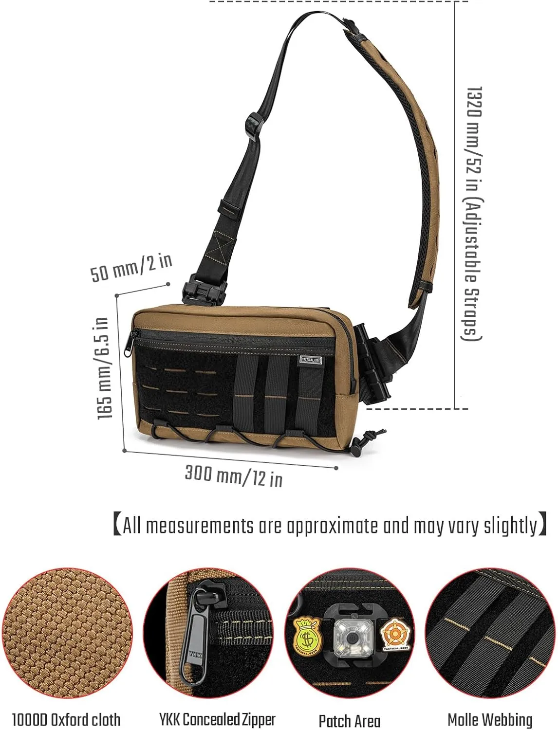 L3C EDC Sling Bag, Crossbody Shoulder Bag, Multipurpose Daypack, Chest Backpack Casual Sling Bag for Men & Women (Coyote Tan)