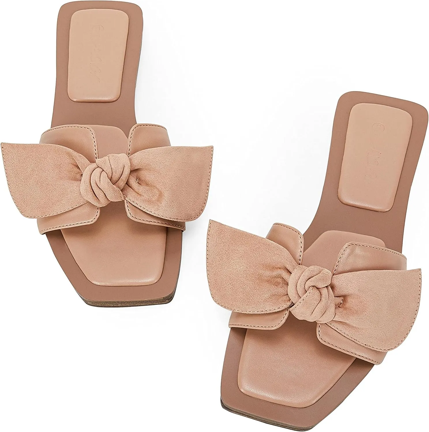 LAICIGO Womens Slip on Bow Sandals Dressy Comfortable Flat Sandals Square Toe Summer Slides