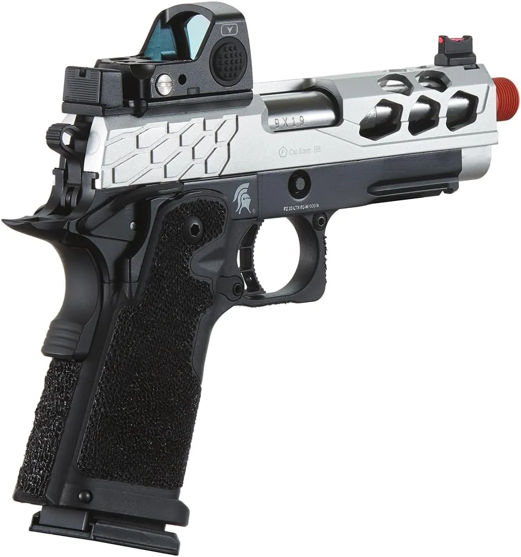 Lancer Tactical STRYK Hi-Capa 4.3 Gas Blowback Airsoft Pistol with Red Dot Mini Sight (Black/Silver)