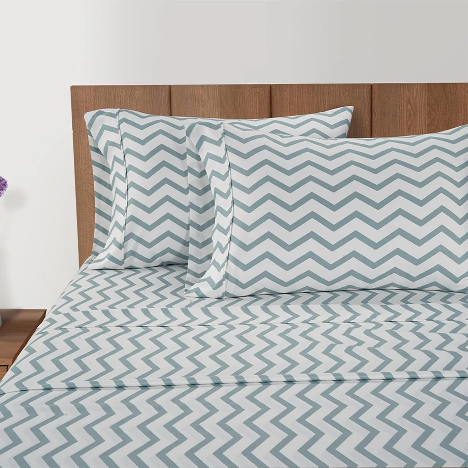 LANE LINEN Twin Cotton Sheets – 450 Thread Count Cooling & Soft Sateen Weave, 15” Deep Pocket Fully Elasticized Fitted Sheet, Luxury Hotel Sheets & Pillowcase Set, Chevron