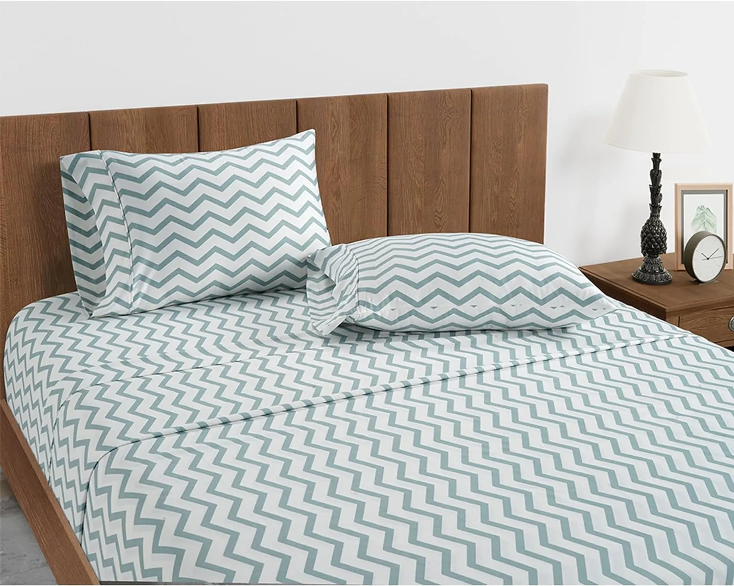 LANE LINEN Twin Cotton Sheets – 450 Thread Count Cooling & Soft Sateen Weave, 15” Deep Pocket Fully Elasticized Fitted Sheet, Luxury Hotel Sheets & Pillowcase Set, Chevron