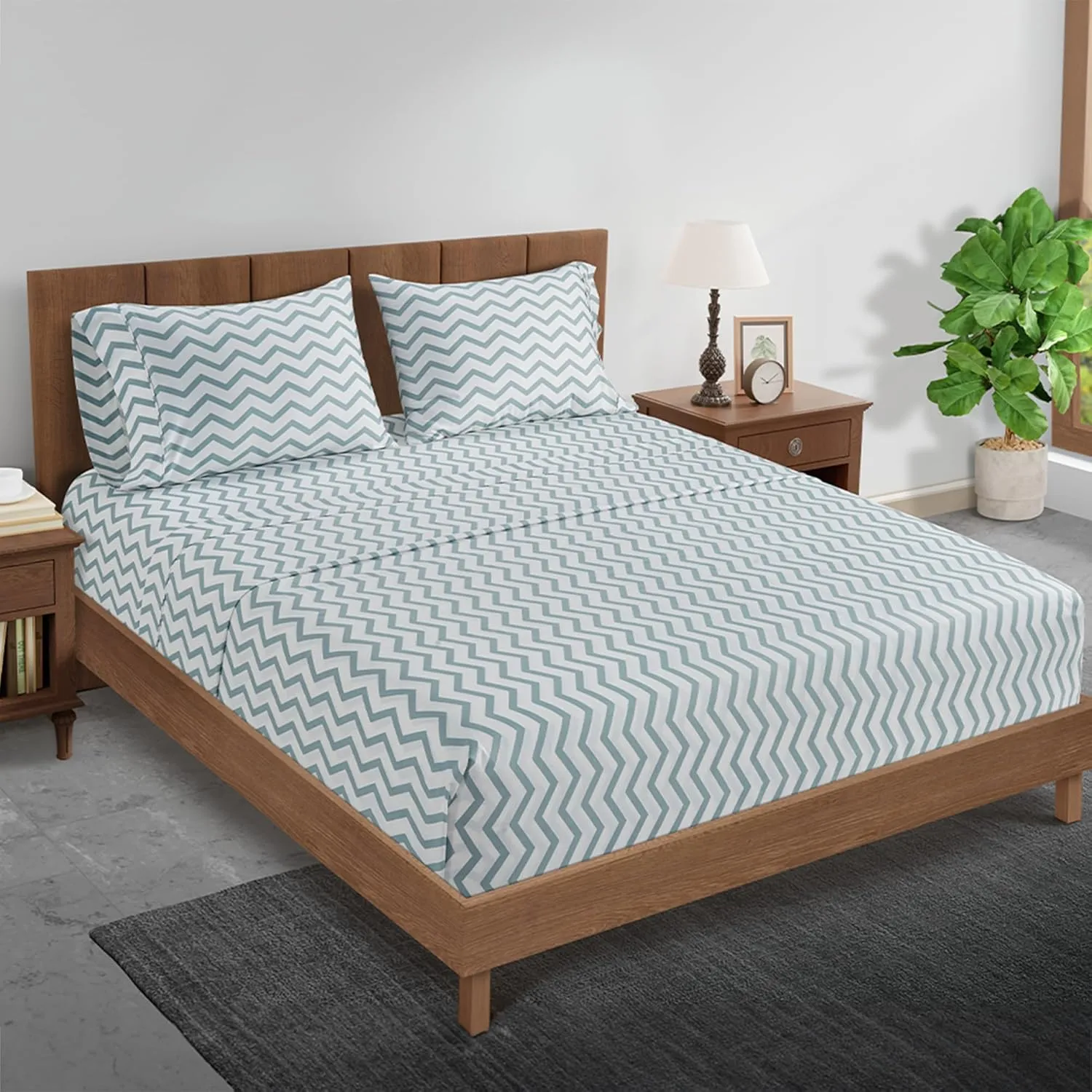 LANE LINEN Twin Cotton Sheets – 450 Thread Count Cooling & Soft Sateen Weave, 15” Deep Pocket Fully Elasticized Fitted Sheet, Luxury Hotel Sheets & Pillowcase Set, Chevron