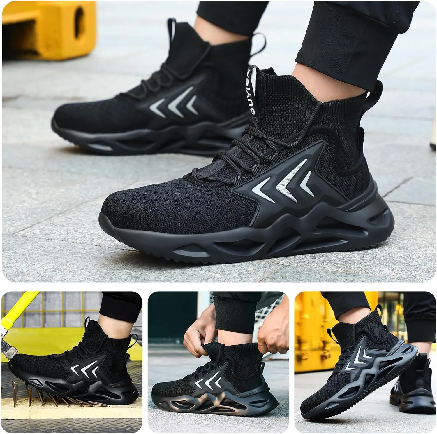 LAoutun Steel Toe Shoes for Men Women Work Shoes Safety Sneakers Shoes Comfortable Lightweight Puncture Proof Slip on Indestructible Work Shoes