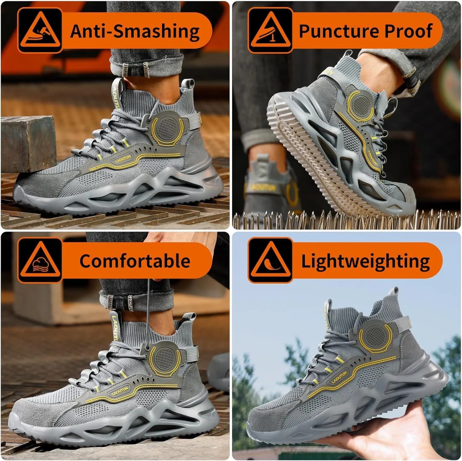 LAoutun Steel Toe Shoes for Men Women Work Shoes Safety Sneakers Shoes Comfortable Lightweight Puncture Proof Slip on Indestructible Work Shoes