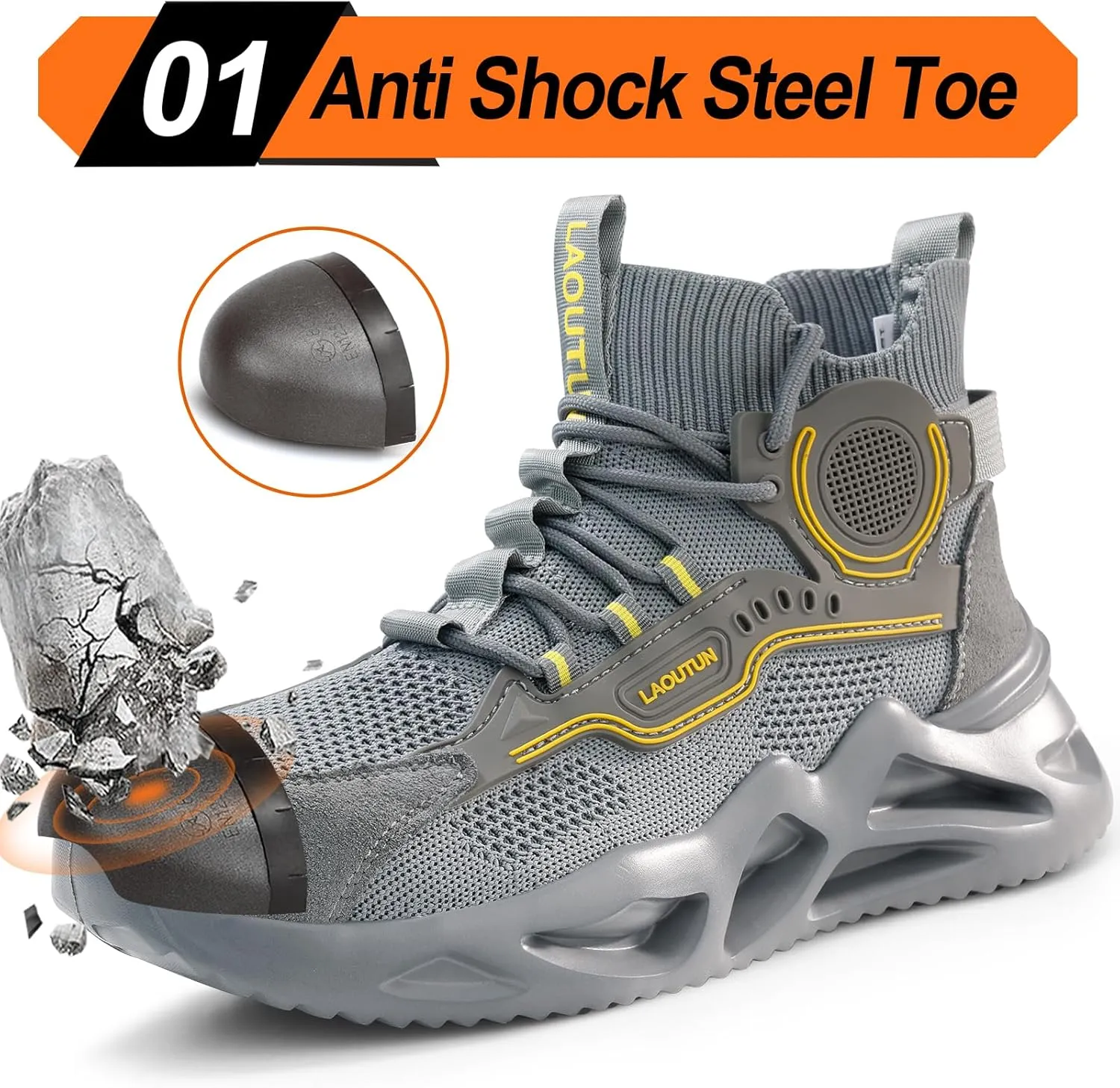 LAoutun Steel Toe Shoes for Men Women Work Shoes Safety Sneakers Shoes Comfortable Lightweight Puncture Proof Slip on Indestructible Work Shoes