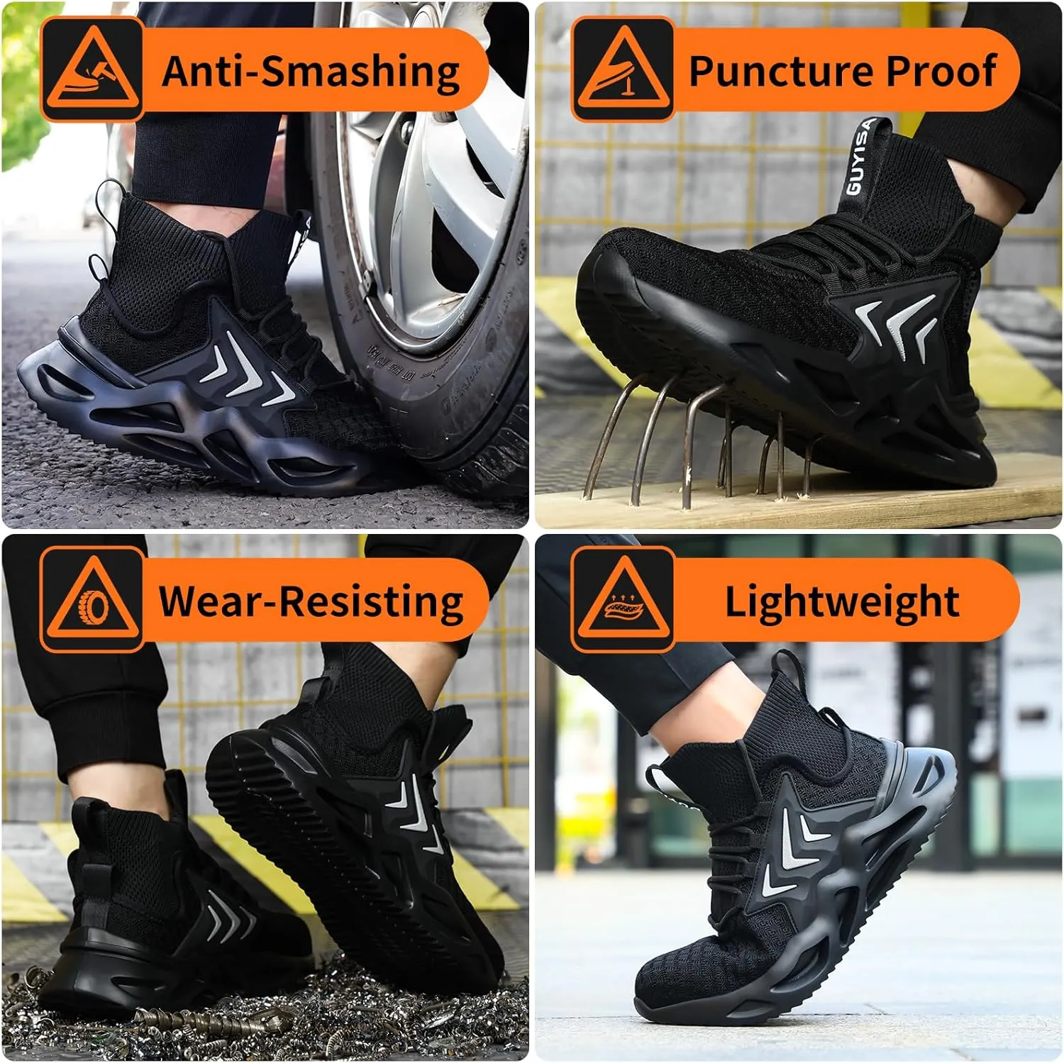 LAoutun Steel Toe Shoes for Men Women Work Shoes Safety Sneakers Shoes Comfortable Lightweight Puncture Proof Slip on Indestructible Work Shoes