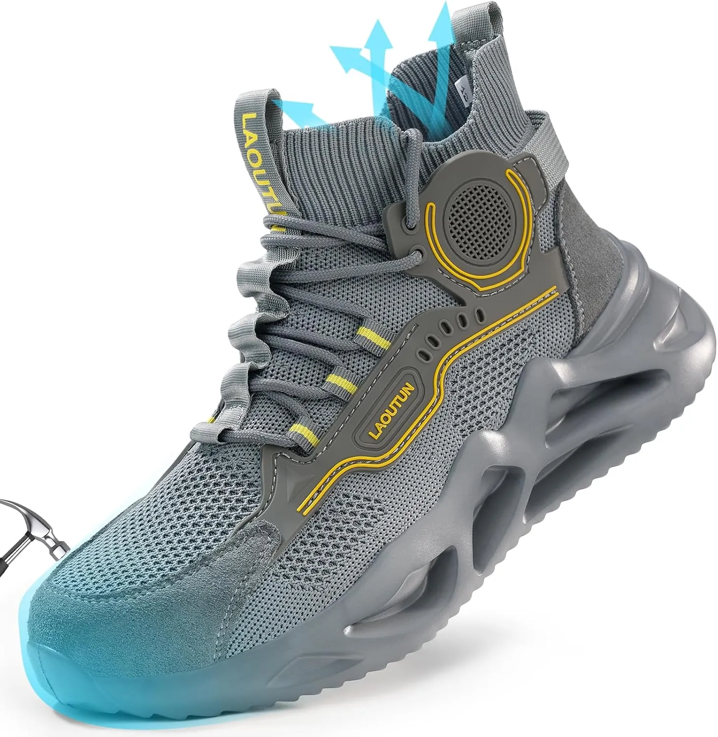 LAoutun Steel Toe Shoes for Men Women Work Shoes Safety Sneakers Shoes Comfortable Lightweight Puncture Proof Slip on Indestructible Work Shoes