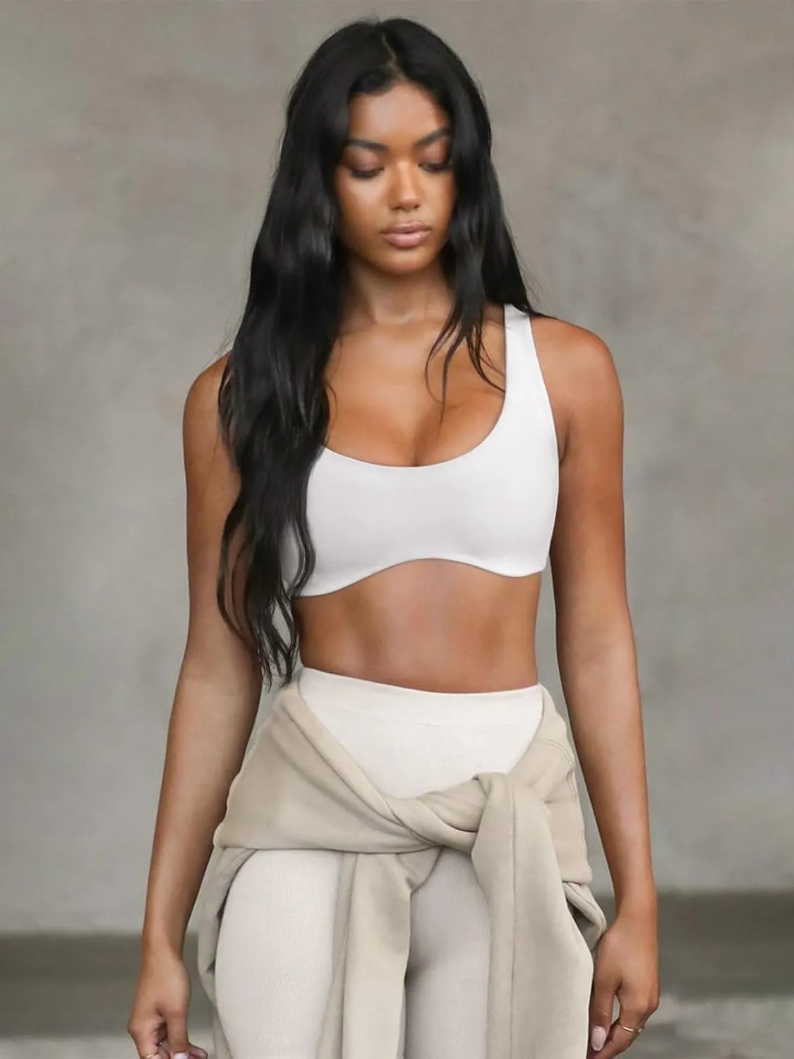 LASLULU Sexy Sports Bras for Women Scoop Neck Sleeveless Padded Bra Workout Yoga Crop Top