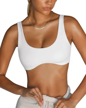 LASLULU Sexy Sports Bras for Women Scoop Neck Sleeveless Padded Bra Workout Yoga Crop Top