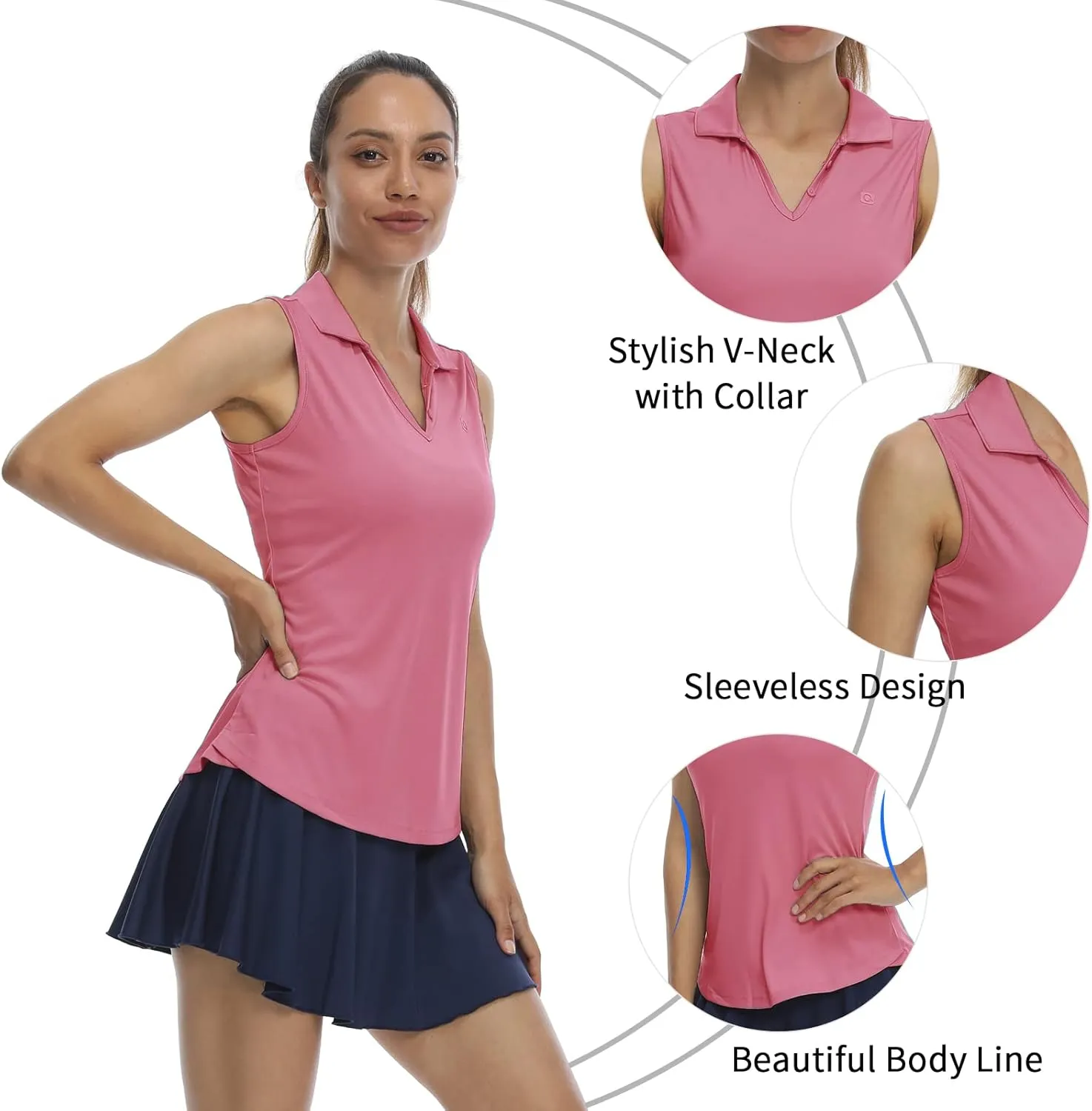 LastFor1 Women's Sleeveless Polo Golf Shirts Quick Dry 50  UV Protection V-Neck with Collar Lightweight Tennis Tank Tops