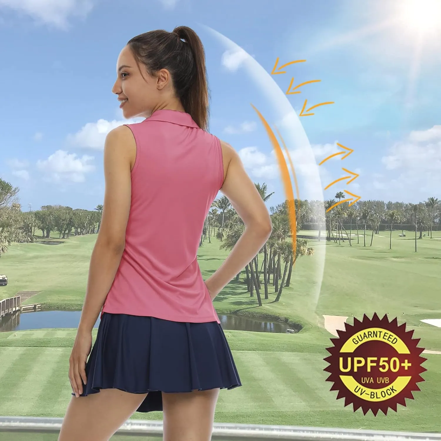 LastFor1 Women's Sleeveless Polo Golf Shirts Quick Dry 50  UV Protection V-Neck with Collar Lightweight Tennis Tank Tops