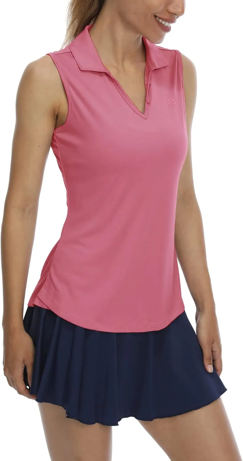 LastFor1 Women's Sleeveless Polo Golf Shirts Quick Dry 50  UV Protection V-Neck with Collar Lightweight Tennis Tank Tops