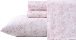 Laura Ashley Home King Sheet Set, Soft Sateen Cotton Bedding Set - Sleek, Smooth, & Breathable, Bella Pink