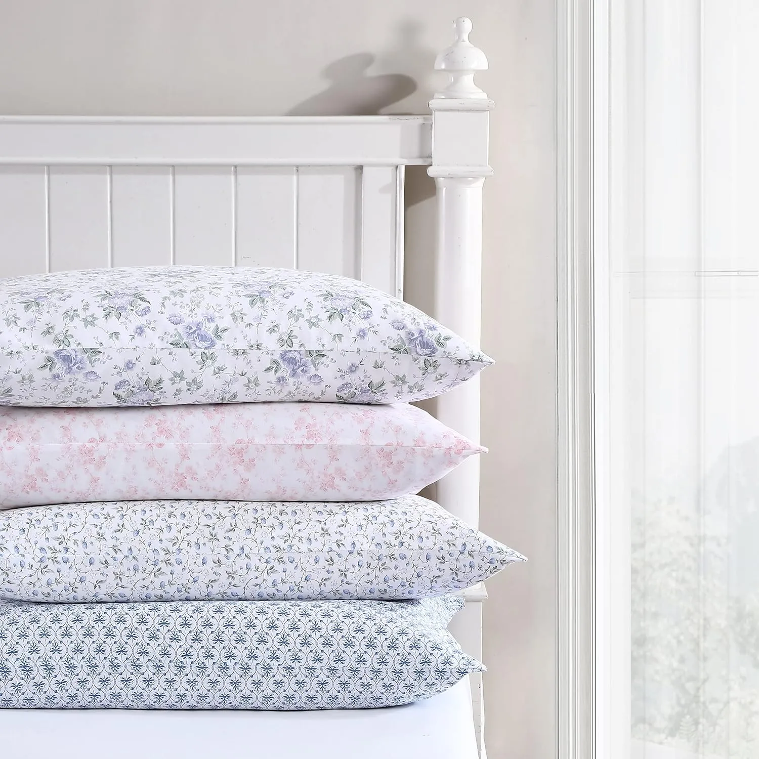Laura Ashley Home King Sheet Set, Soft Sateen Cotton Bedding Set - Sleek, Smooth, & Breathable, Bella Pink