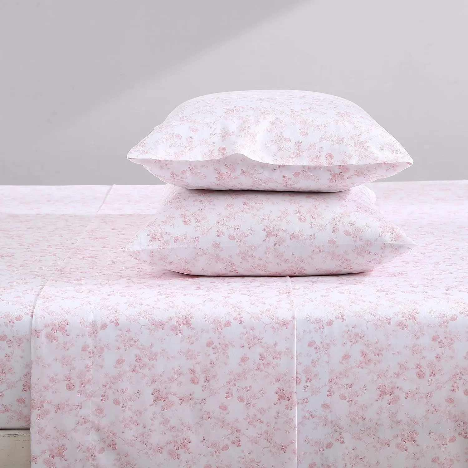 Laura Ashley Home King Sheet Set, Soft Sateen Cotton Bedding Set - Sleek, Smooth, & Breathable, Bella Pink