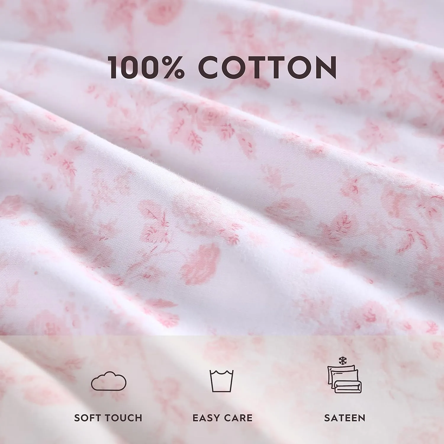 Laura Ashley Home King Sheet Set, Soft Sateen Cotton Bedding Set - Sleek, Smooth, & Breathable, Bella Pink