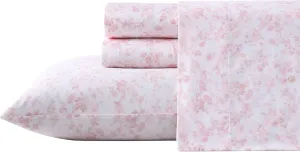 Laura Ashley Home Queen Sheet Set, Soft Sateen Cotton Bedding Set - Sleek, Smooth, & Breathable,Bella Pink