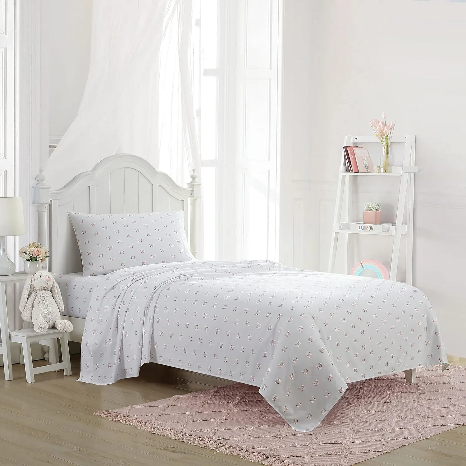 Laura Ashley Kids - Kids Sheet Set, Ultra-Soft & Breathable Toddler Bedding with Matching Pillowcases, Wrinkle-Resistant, Ideal Girl Room Essentials (Fluttery Friends Pink, Twin/Twin XL)