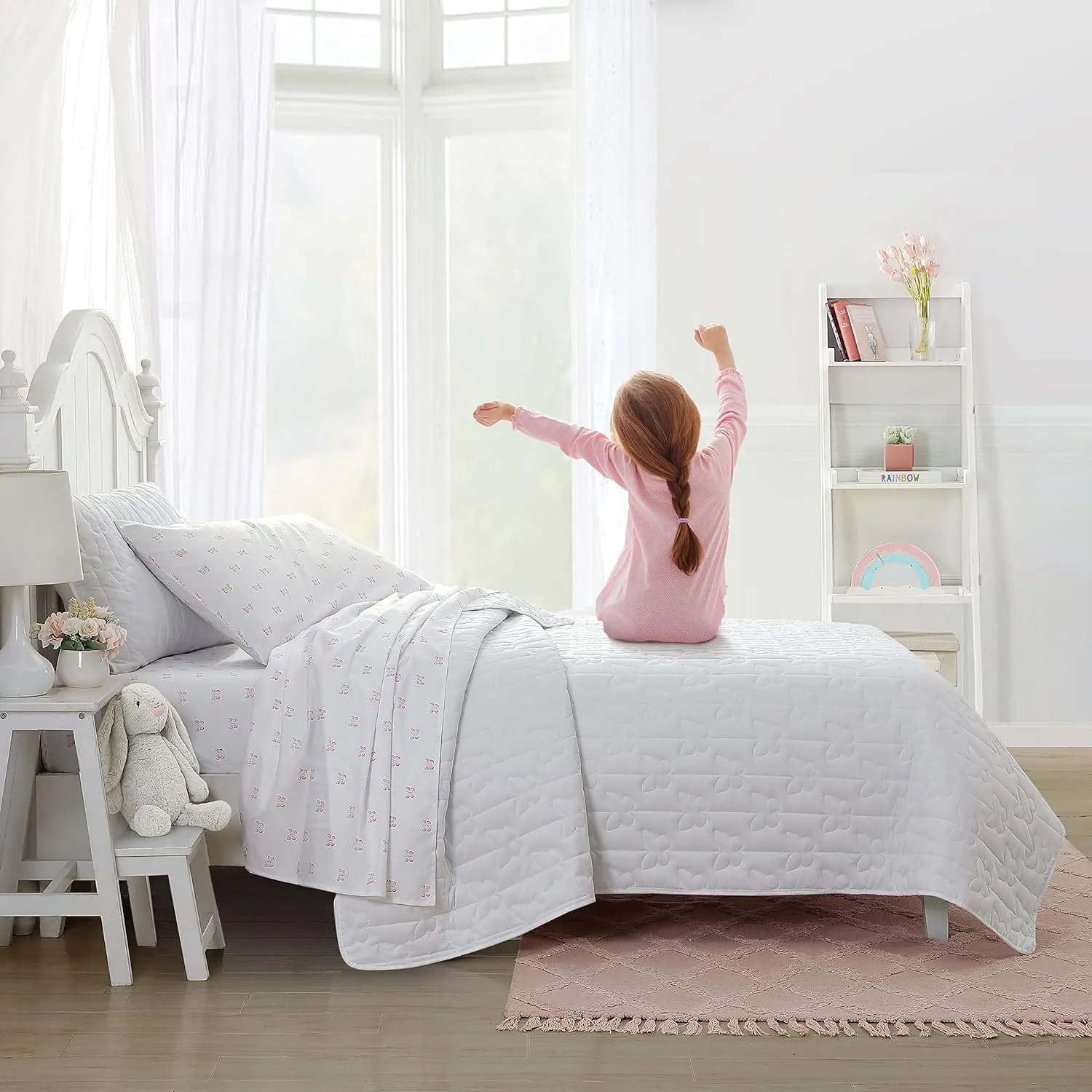 Laura Ashley Kids - Kids Sheet Set, Ultra-Soft & Breathable Toddler Bedding with Matching Pillowcases, Wrinkle-Resistant, Ideal Girl Room Essentials (Fluttery Friends Pink, Twin/Twin XL)