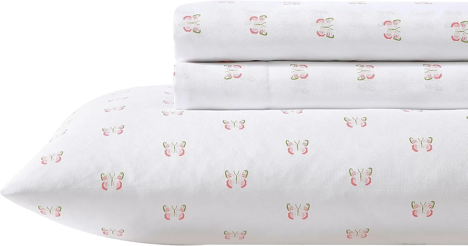 Laura Ashley Kids - Kids Sheet Set, Ultra-Soft & Breathable Toddler Bedding with Matching Pillowcases, Wrinkle-Resistant, Ideal Girl Room Essentials (Fluttery Friends Pink, Twin/Twin XL)