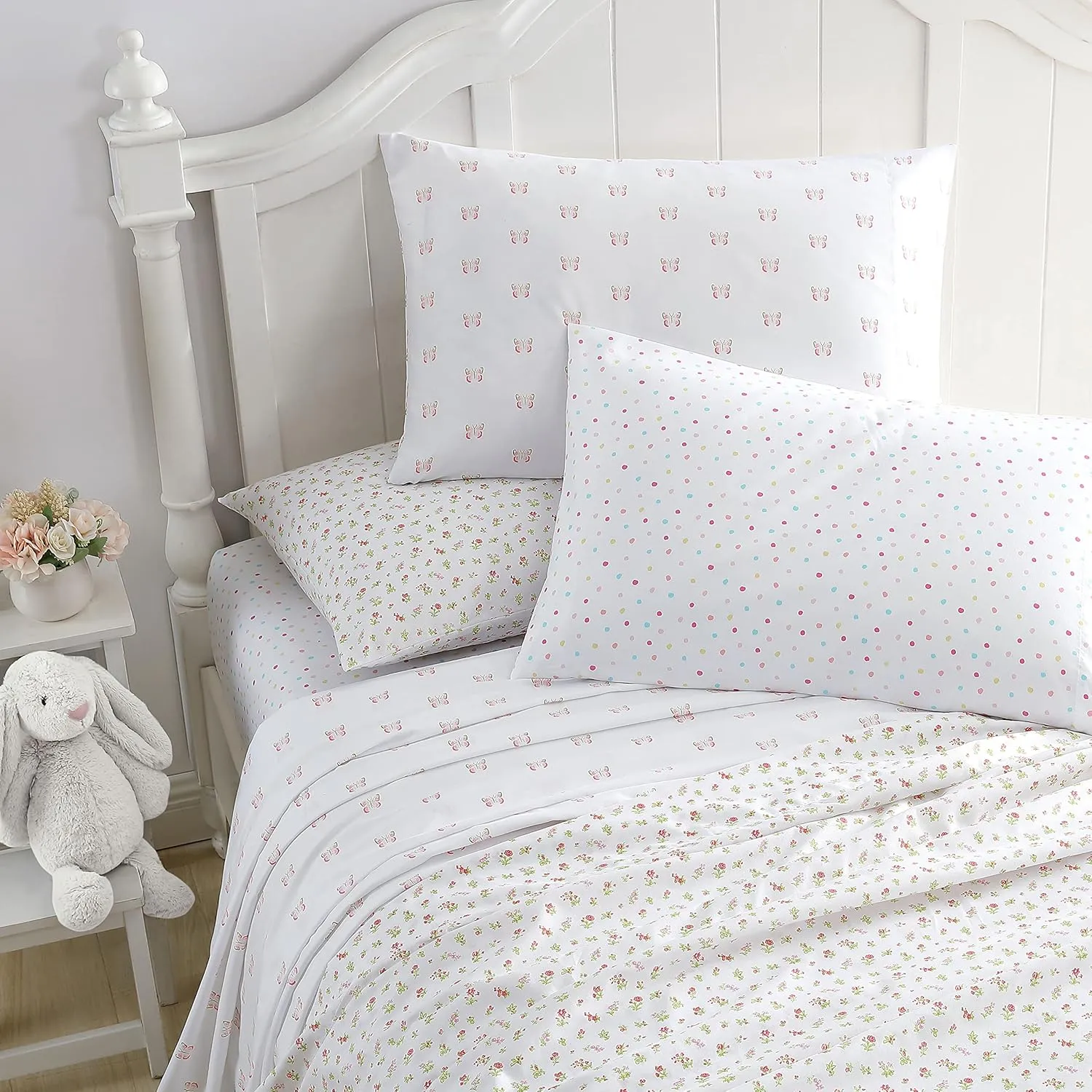 Laura Ashley Kids - Kids Sheet Set, Ultra-Soft & Breathable Toddler Bedding with Matching Pillowcases, Wrinkle-Resistant, Ideal Girl Room Essentials (Fluttery Friends Pink, Twin/Twin XL)