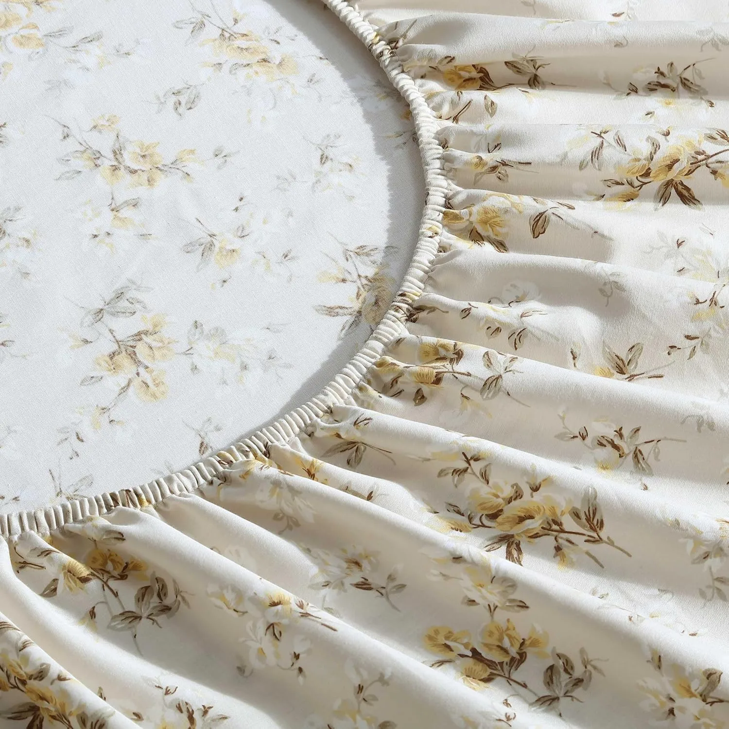 Laura Ashley - Queen Sheets, Soft Sateen Cotton Bedding Set, Sleek, Smooth, & Breathable Home Decor (Little Darlings Beige, Queen)