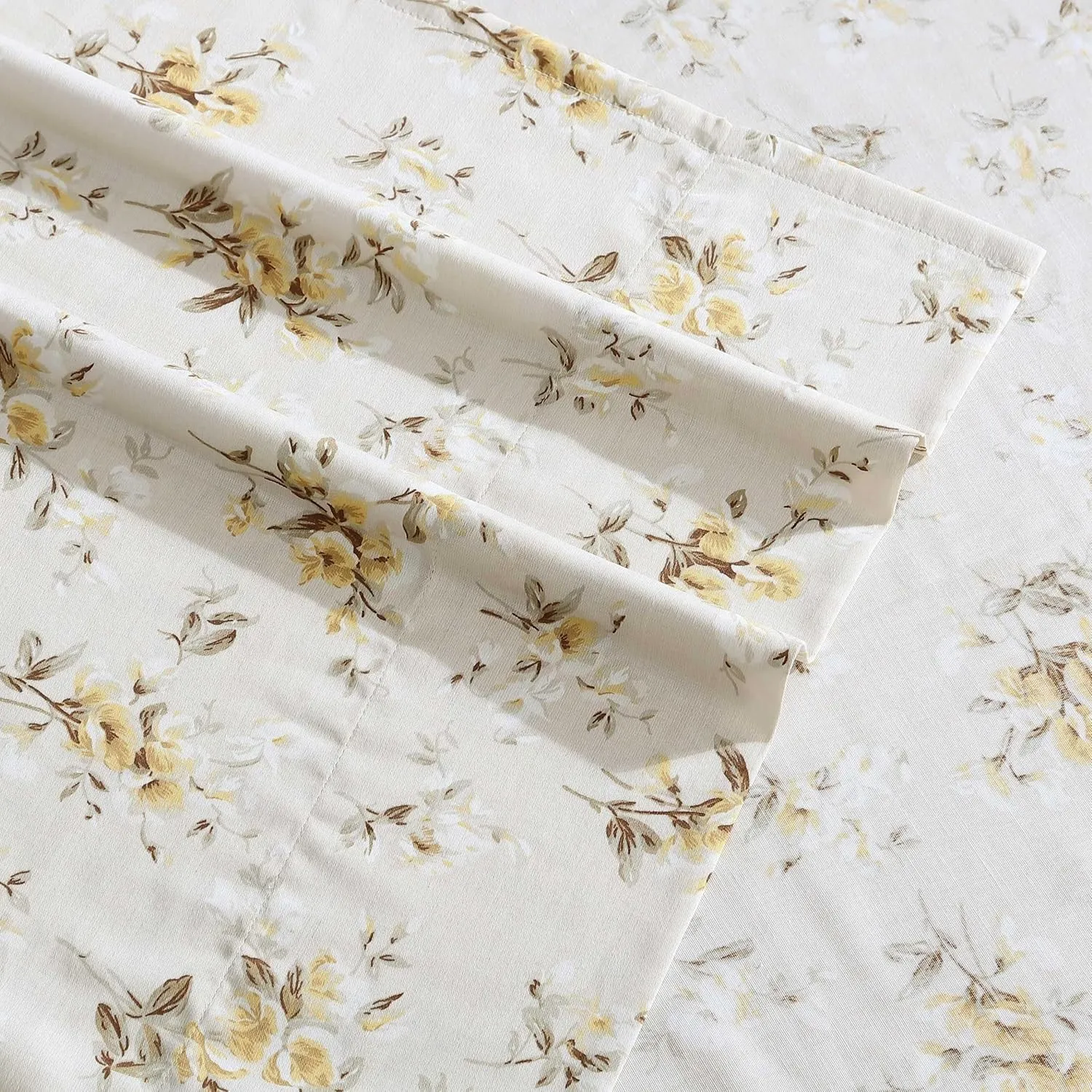 Laura Ashley - Queen Sheets, Soft Sateen Cotton Bedding Set, Sleek, Smooth, & Breathable Home Decor (Little Darlings Beige, Queen)